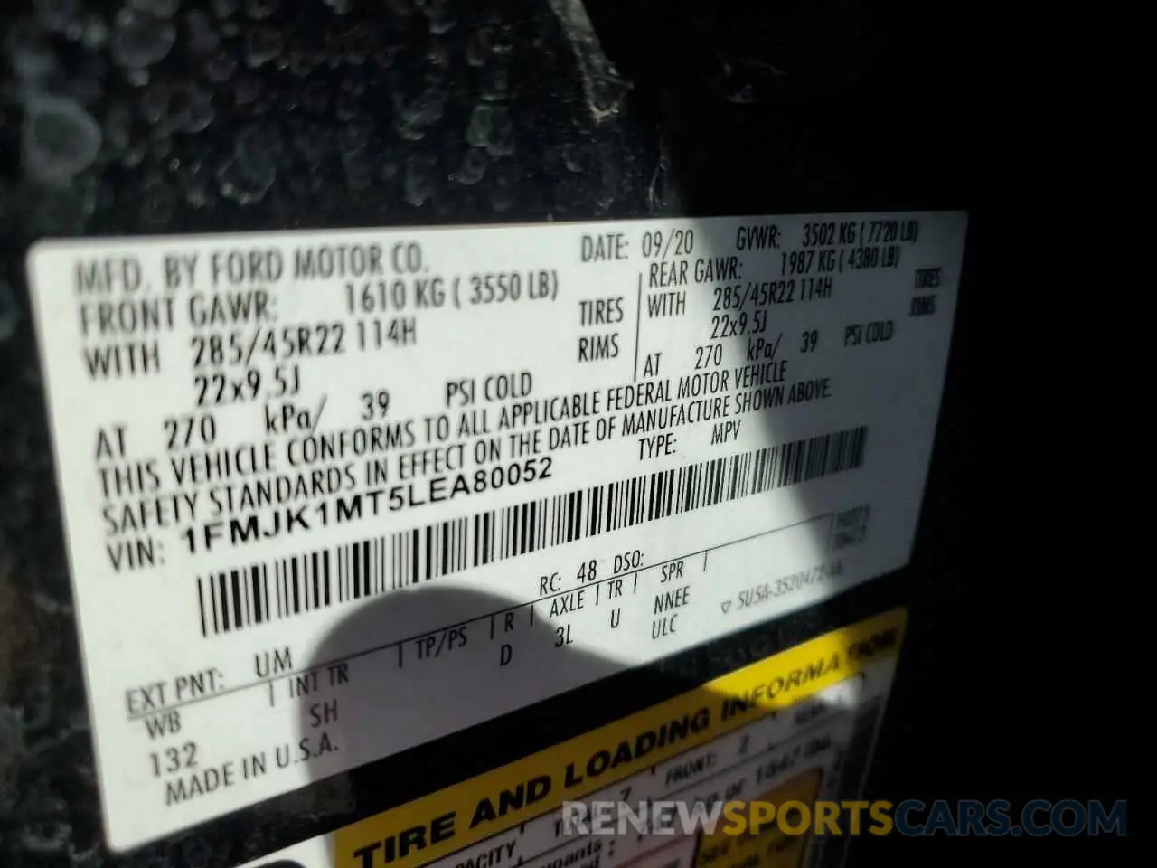 13 Photograph of a damaged car 1FMJK1MT5LEA80052 FORD EXPEDITION 2020