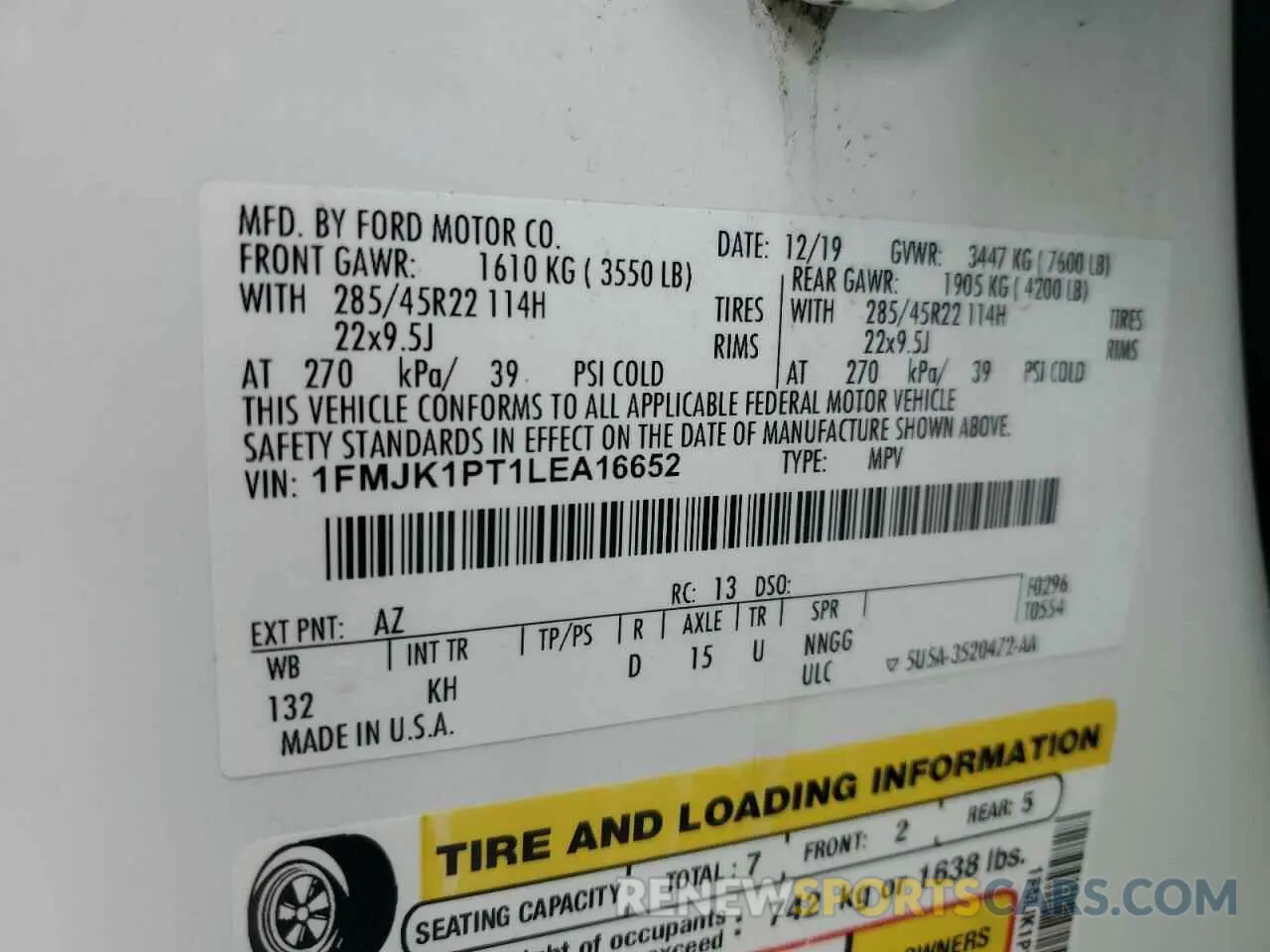 13 Photograph of a damaged car 1FMJK1PT1LEA16652 FORD EXPEDITION 2020