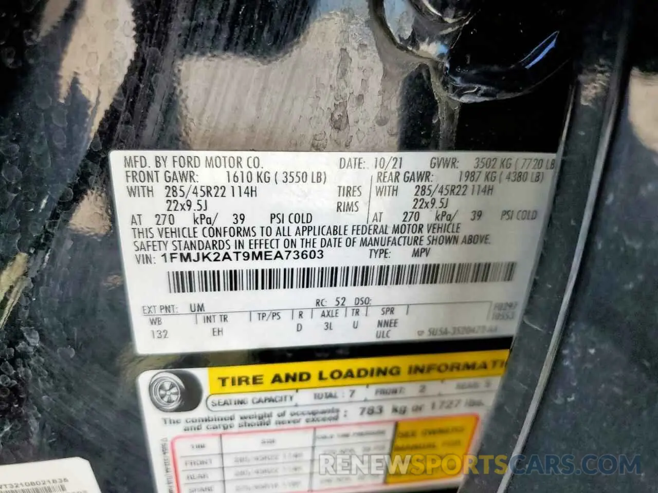 13 Photograph of a damaged car 1FMJK2AT9MEA73603 FORD EXPEDITION 2021