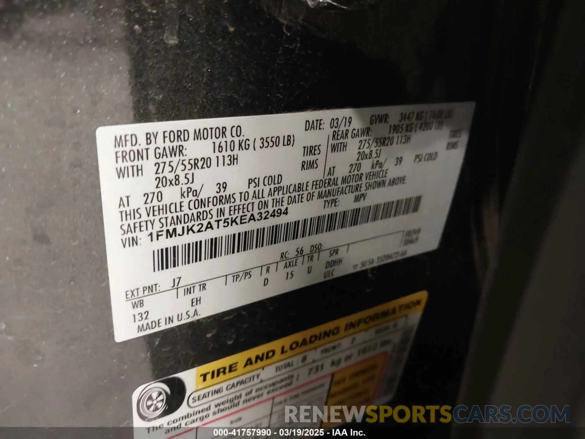 9 Photograph of a damaged car 1FMJK2AT5KEA32494 FORD EXPEDITION MAX 2019