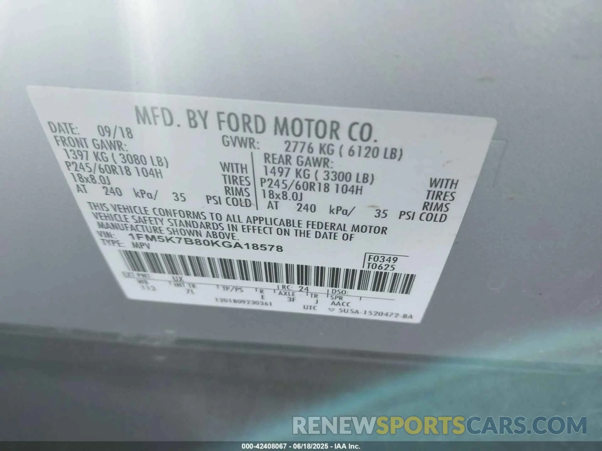 9 Photograph of a damaged car 1FM5K7B80KGA18578 FORD EXPLORER 2019