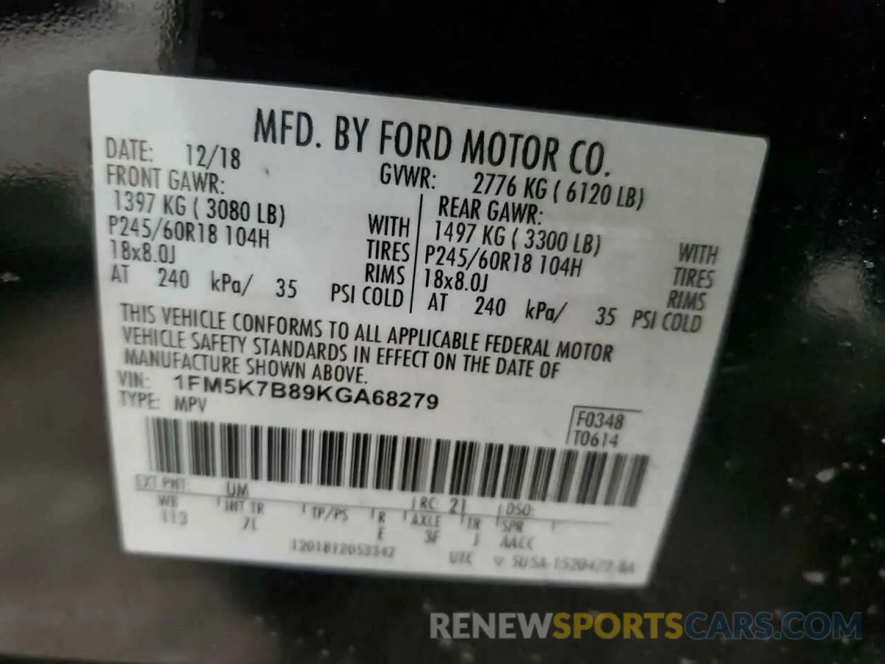 13 Photograph of a damaged car 1FM5K7B89KGA68279 FORD EXPLORER 2019