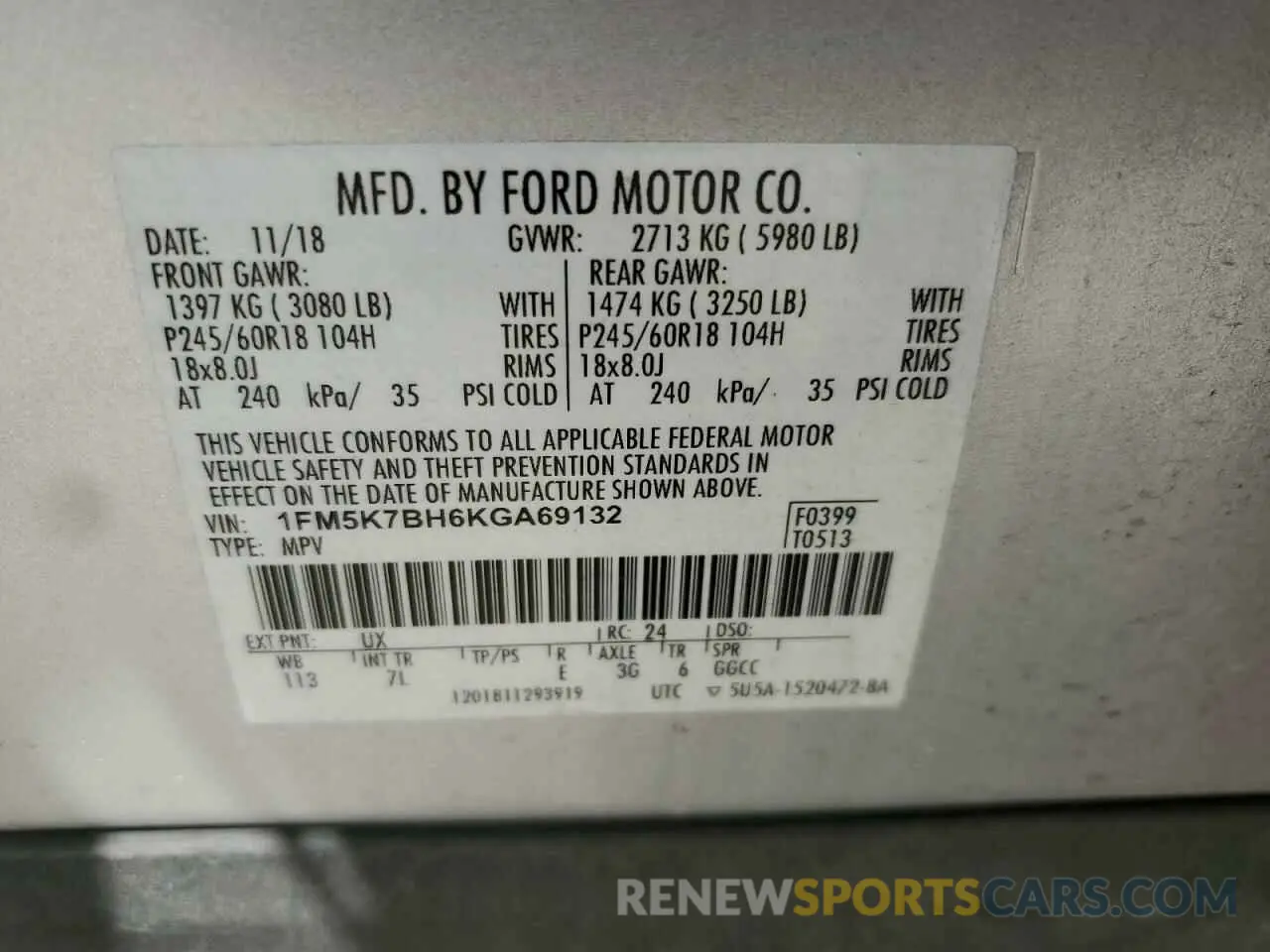 13 Photograph of a damaged car 1FM5K7BH6KGA69132 FORD EXPLORER 2019