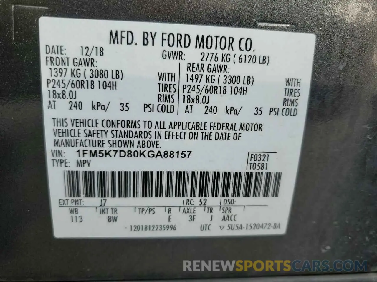 15 Photograph of a damaged car 1FM5K7D80KGA88157 FORD EXPLORER 2019