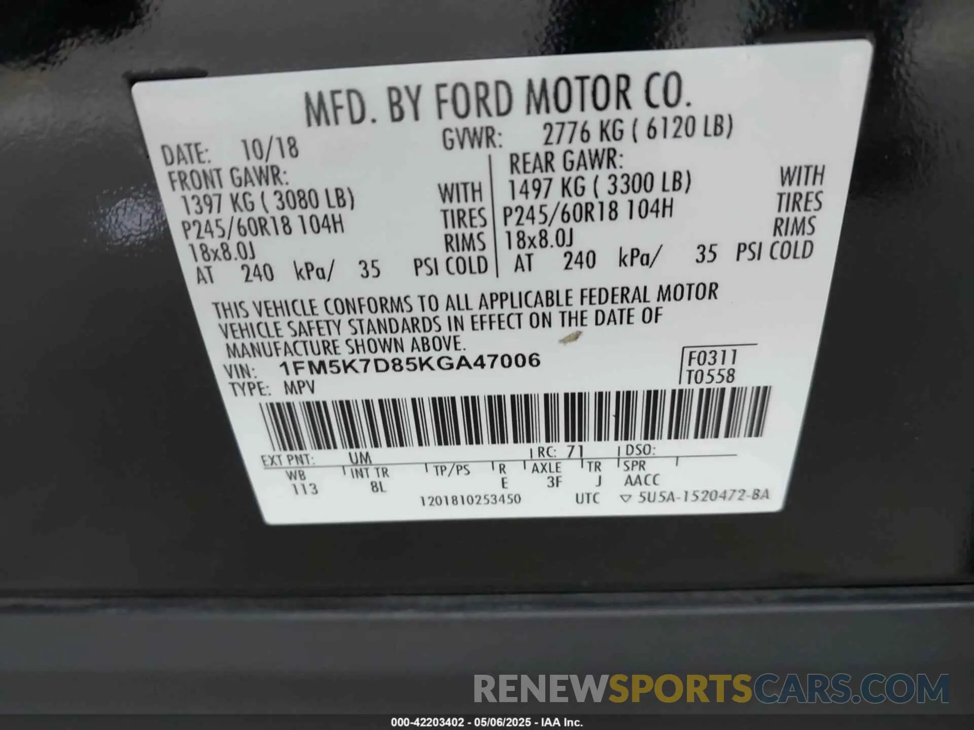 9 Фотография поврежденного автомобиля 1FM5K7D85KGA47006 FORD EXPLORER 2019