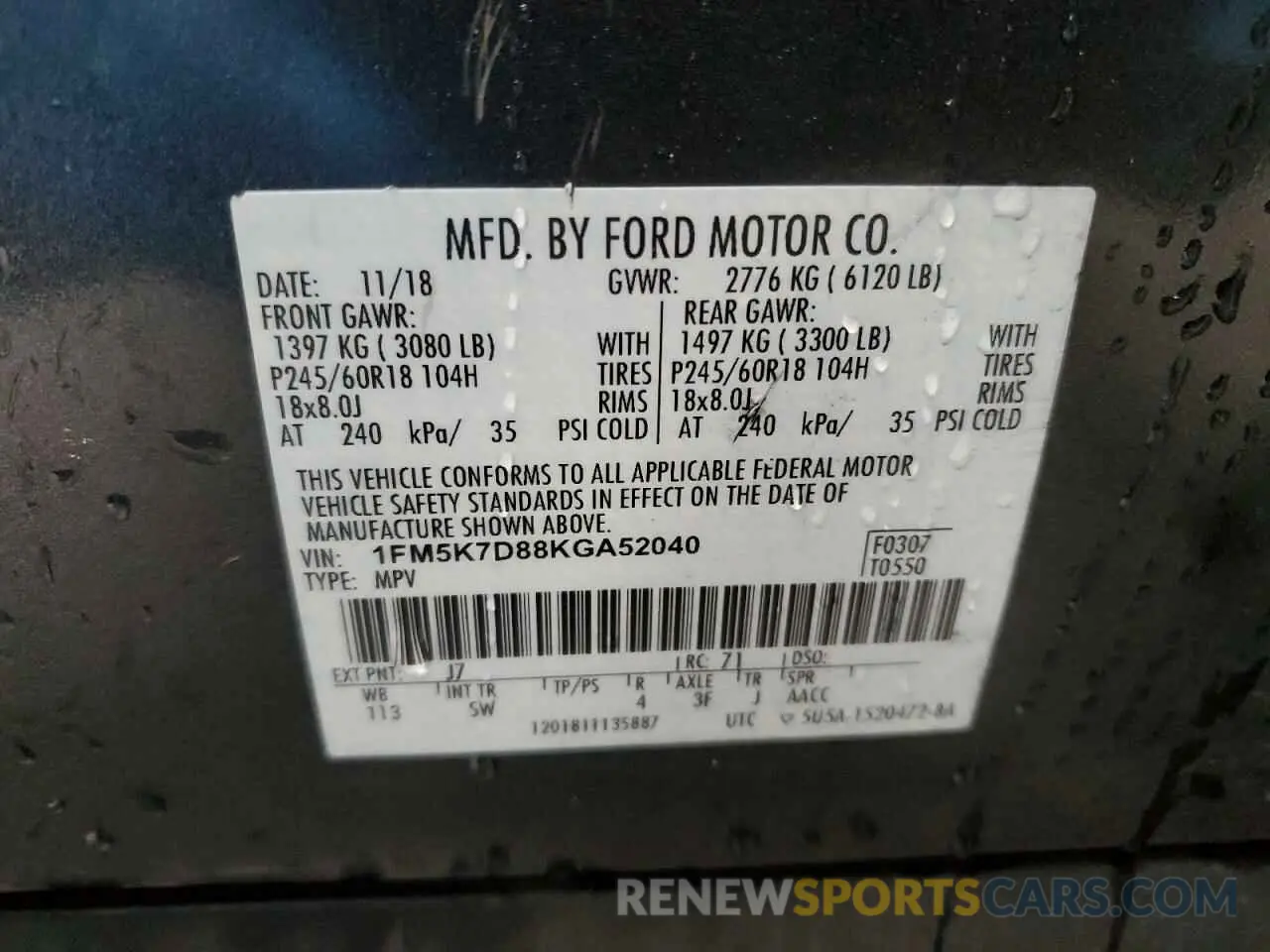 13 Photograph of a damaged car 1FM5K7D88KGA52040 FORD EXPLORER 2019