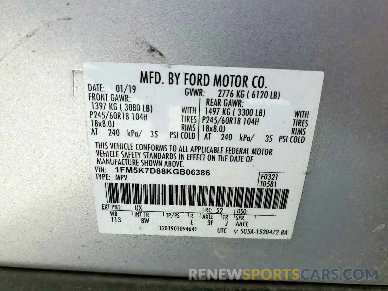 13 Photograph of a damaged car 1FM5K7D88KGB06386 FORD EXPLORER 2019