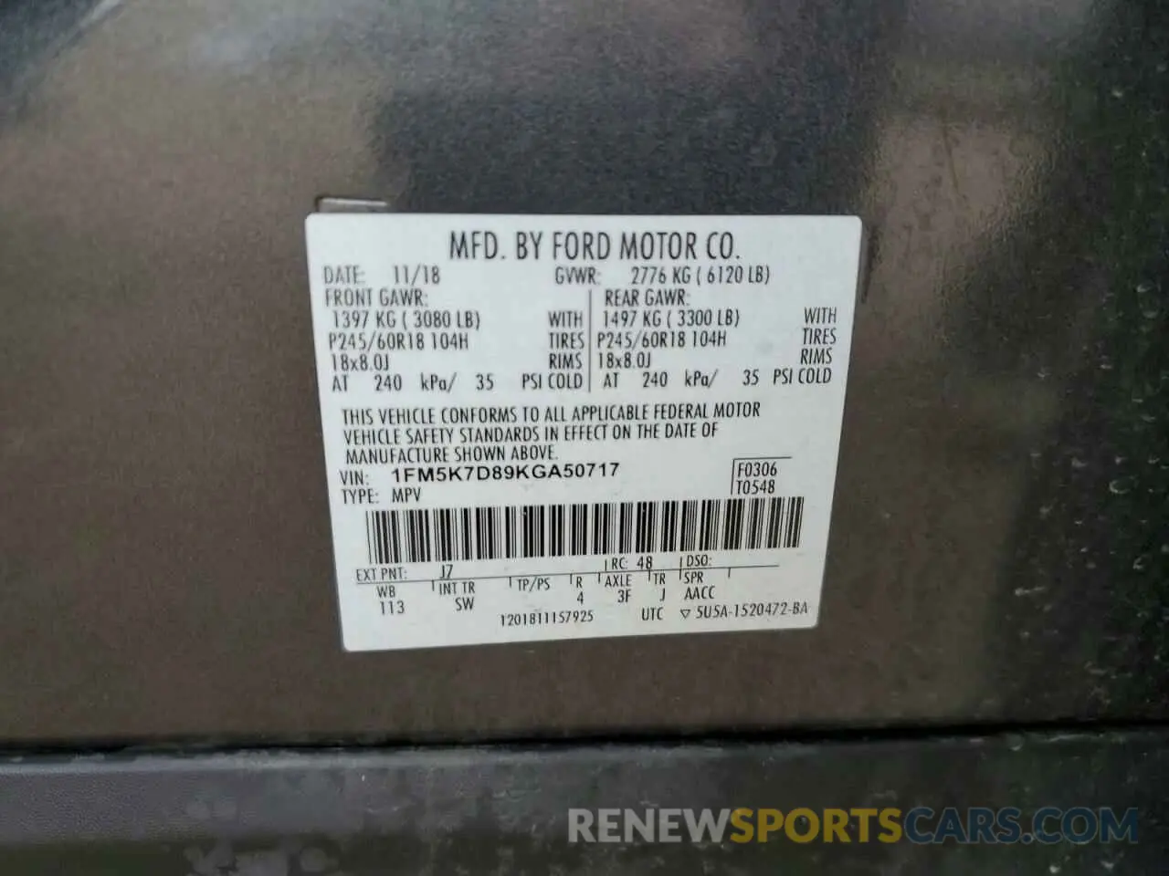 14 Photograph of a damaged car 1FM5K7D89KGA50717 FORD EXPLORER 2019