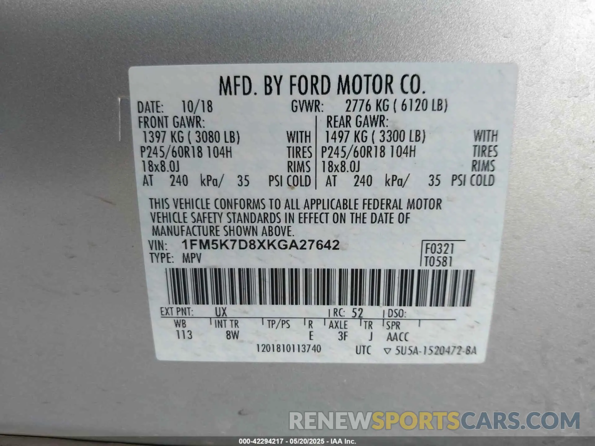 9 Photograph of a damaged car 1FM5K7D8XKGA27642 FORD EXPLORER 2019