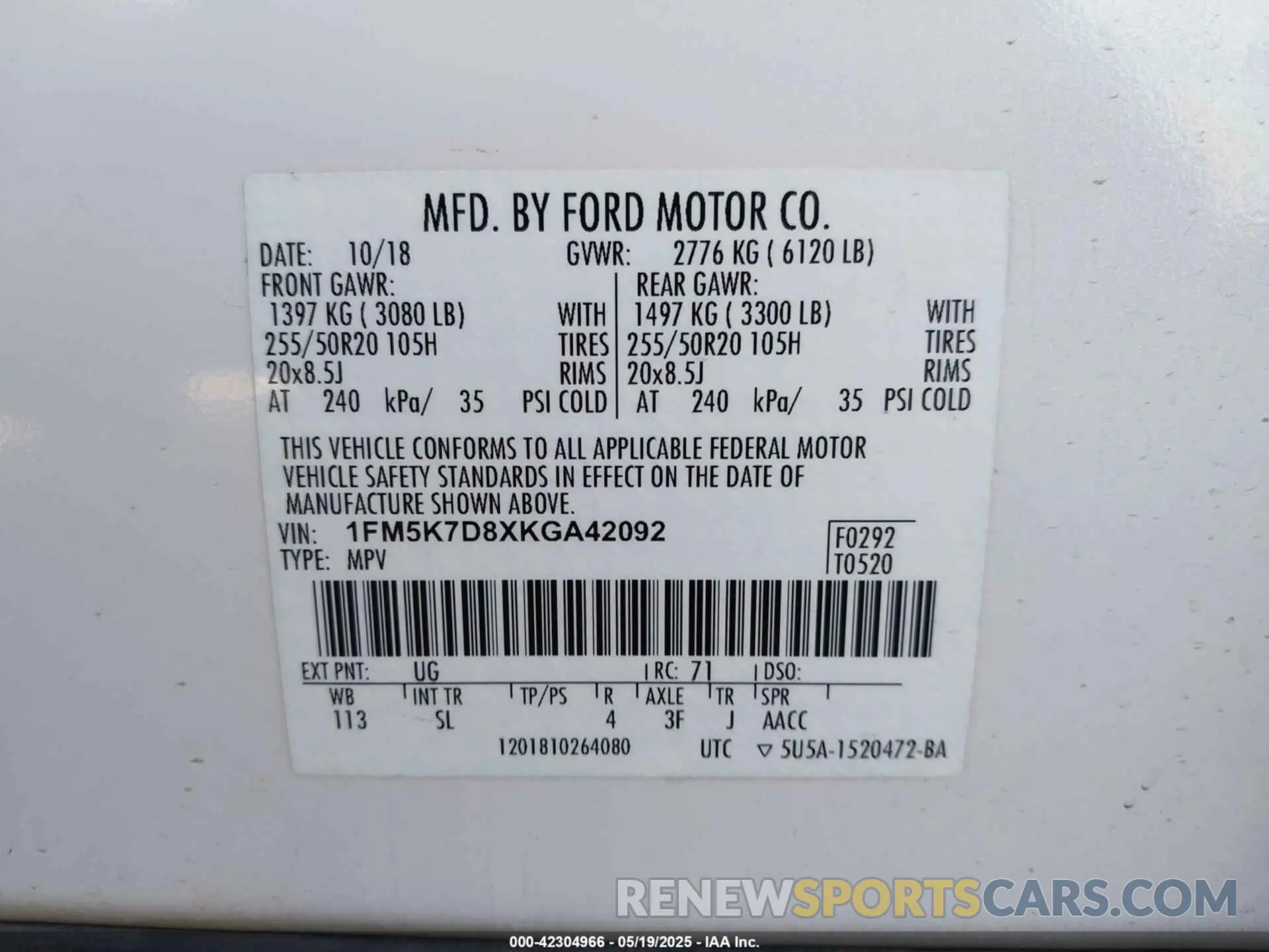 9 Photograph of a damaged car 1FM5K7D8XKGA42092 FORD EXPLORER 2019
