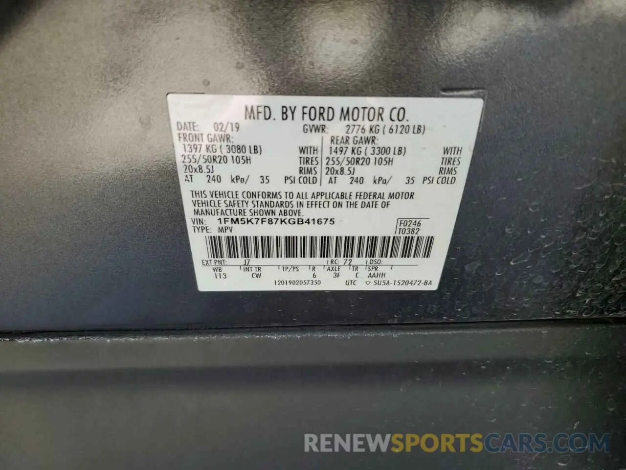 13 Photograph of a damaged car 1FM5K7F87KGB41675 FORD EXPLORER 2019