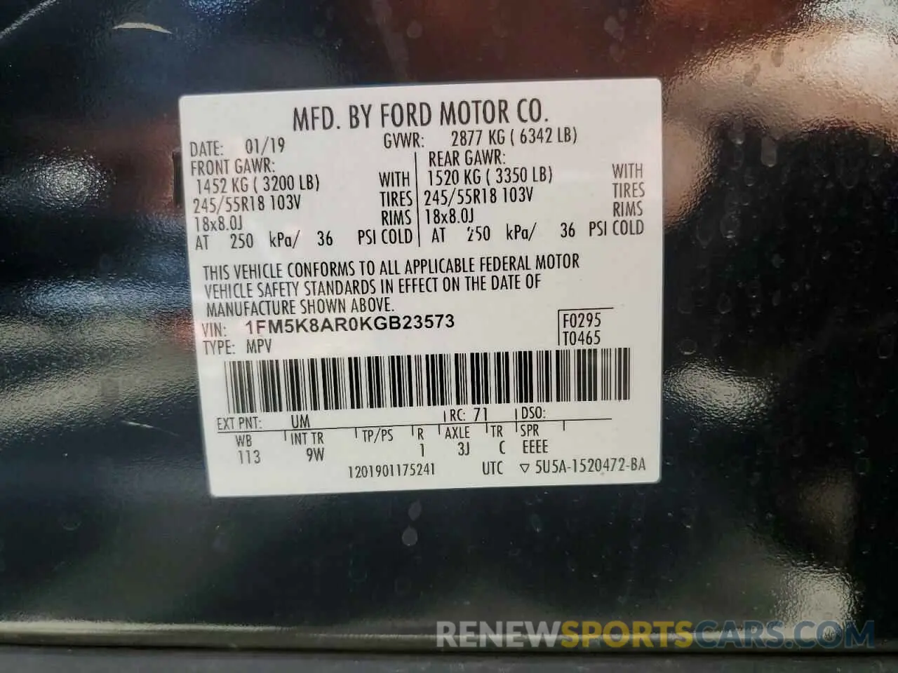 13 Photograph of a damaged car 1FM5K8AR0KGB23573 FORD EXPLORER 2019