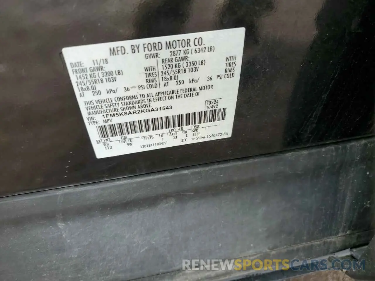 13 Photograph of a damaged car 1FM5K8AR2KGA31543 FORD EXPLORER 2019