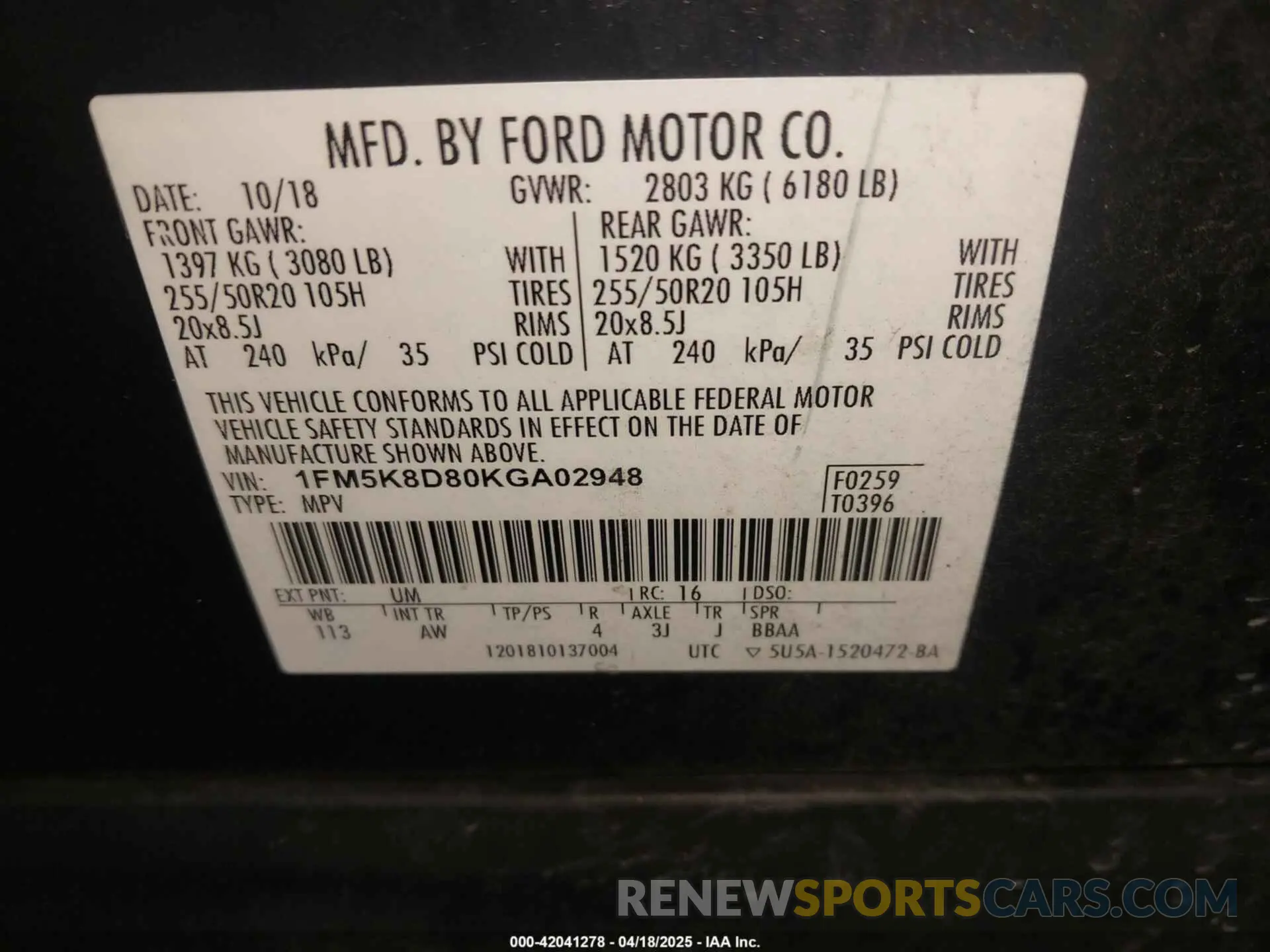 9 Фотография поврежденного автомобиля 1FM5K8D80KGA02948 FORD EXPLORER 2019