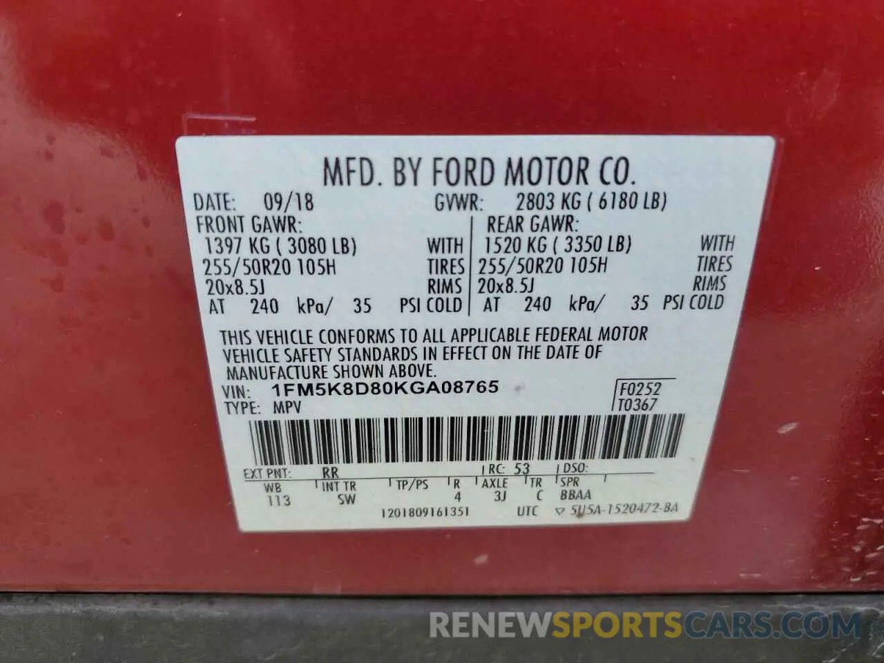 13 Фотография поврежденного автомобиля 1FM5K8D80KGA08765 FORD EXPLORER 2019