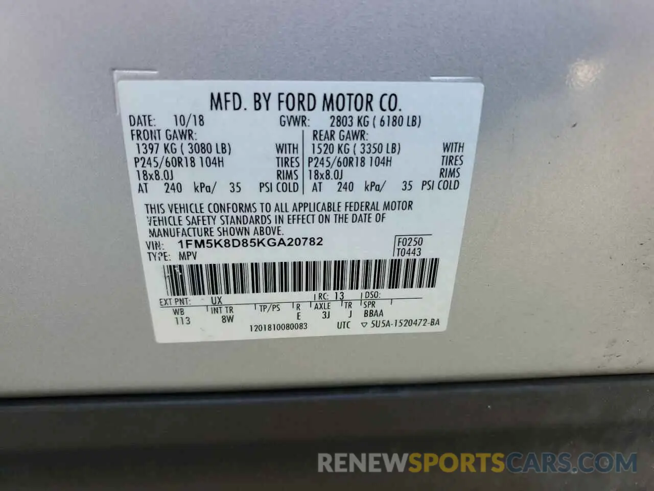 13 Фотография поврежденного автомобиля 1FM5K8D85KGA20782 FORD EXPLORER 2019