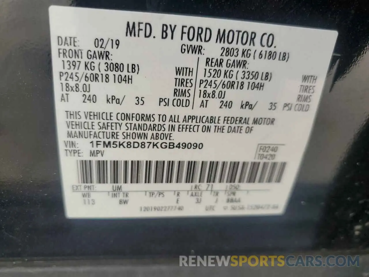 12 Фотография поврежденного автомобиля 1FM5K8D87KGB49090 FORD EXPLORER 2019