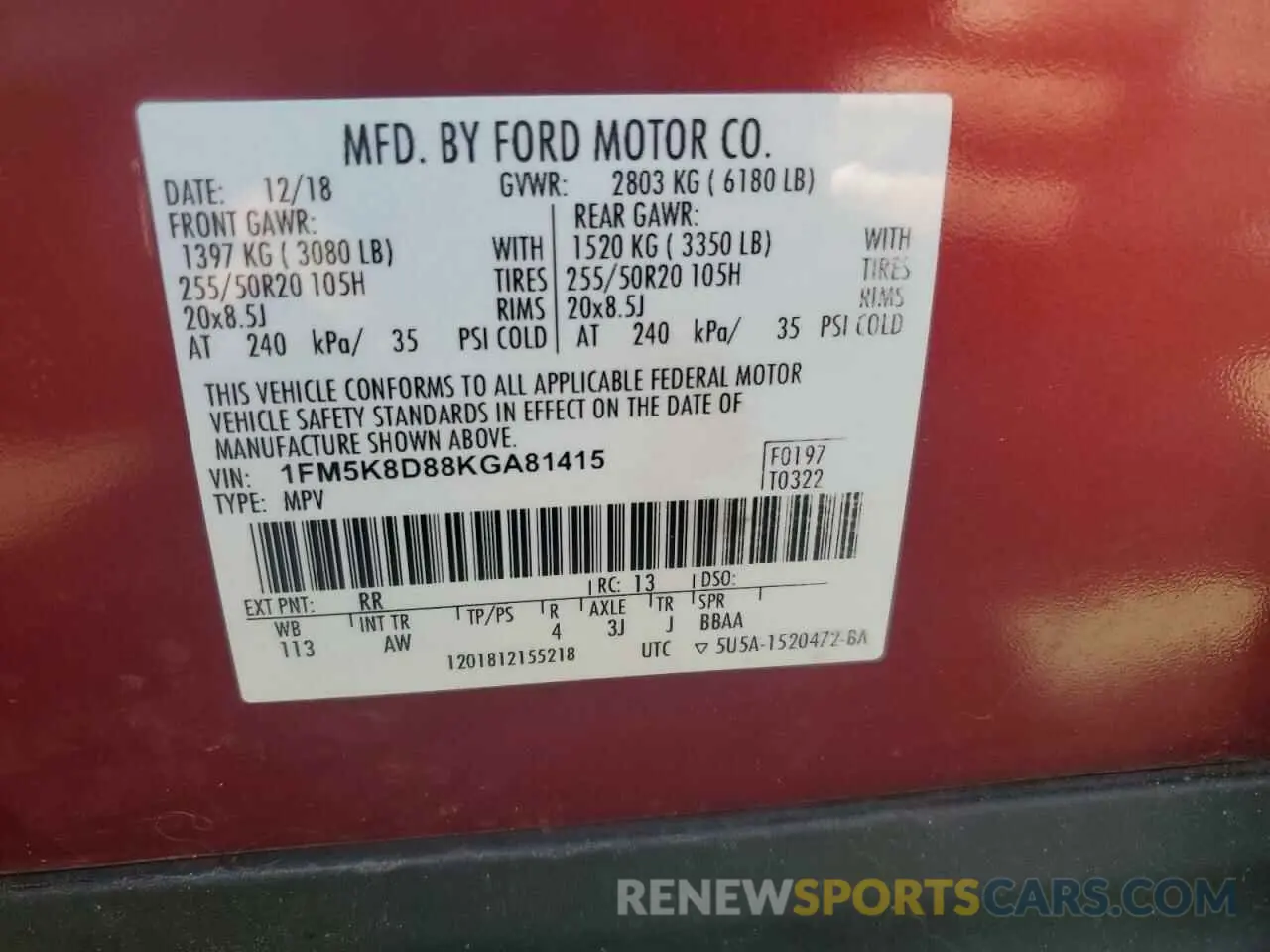 13 Фотография поврежденного автомобиля 1FM5K8D88KGA81415 FORD EXPLORER 2019