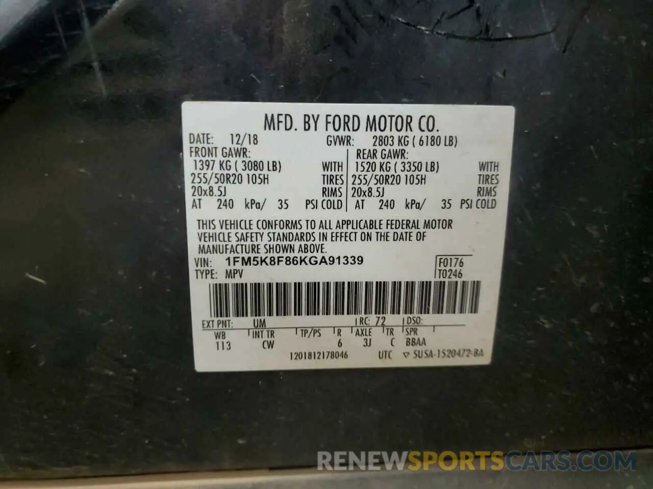13 Photograph of a damaged car 1FM5K8F86KGA91339 FORD EXPLORER 2019