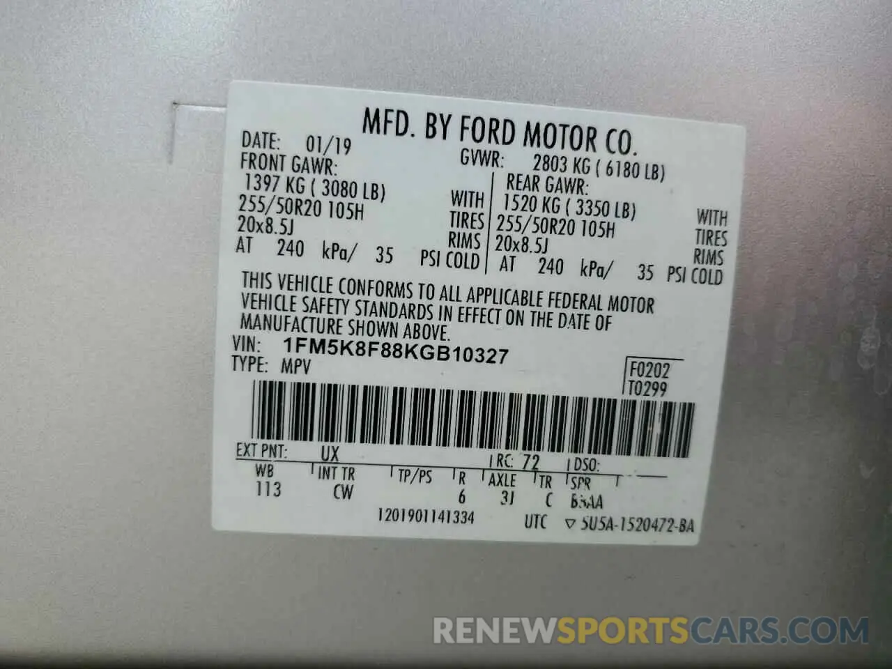 14 Photograph of a damaged car 1FM5K8F88KGB10327 FORD EXPLORER 2019