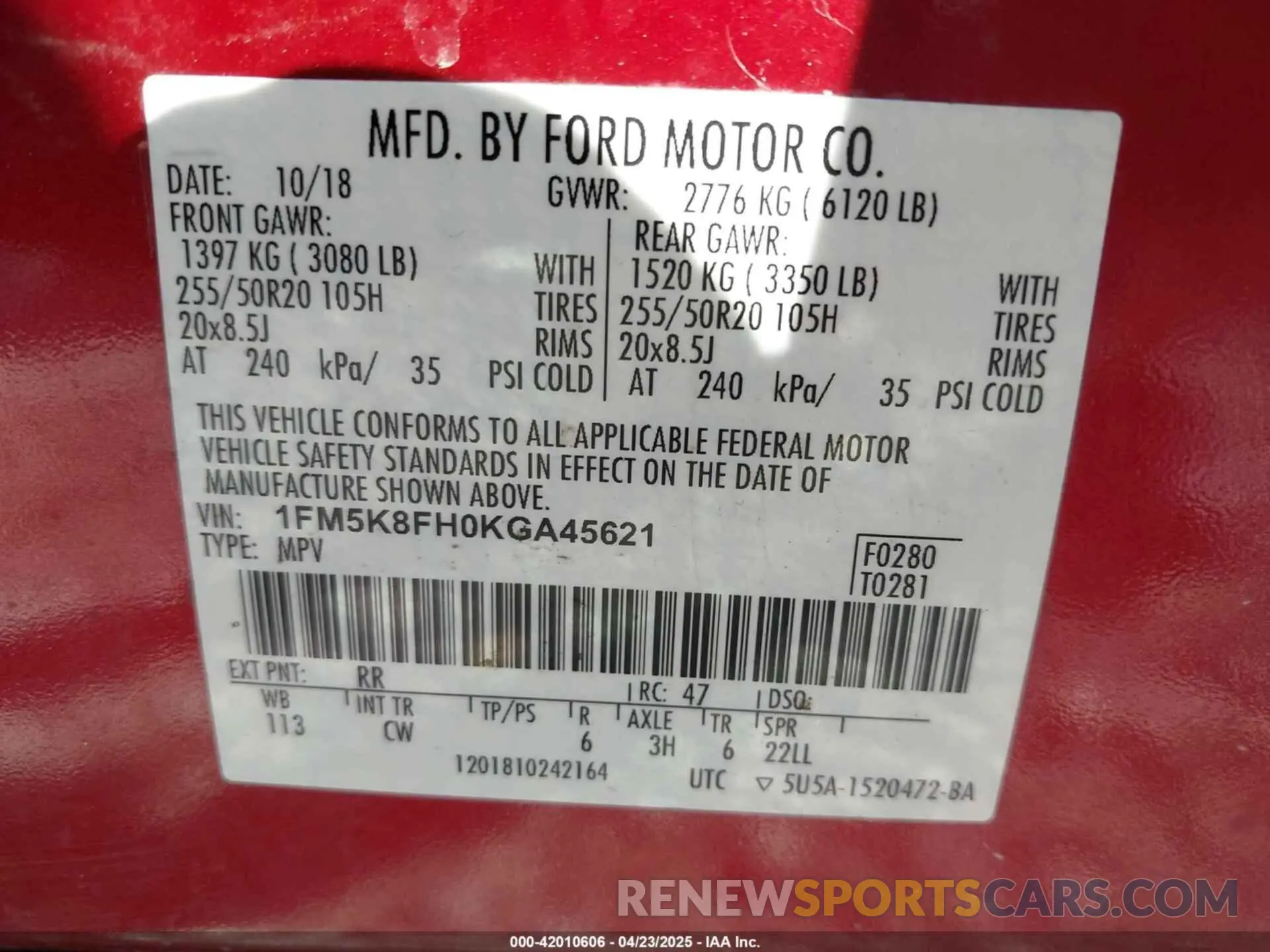 9 Photograph of a damaged car 1FM5K8FH0KGA45621 FORD EXPLORER 2019