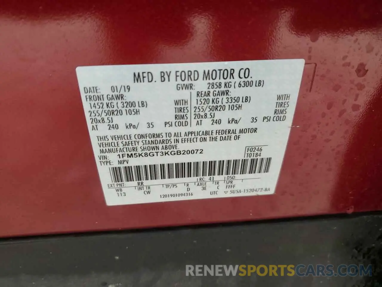13 Photograph of a damaged car 1FM5K8GT3KGB20072 FORD EXPLORER 2019