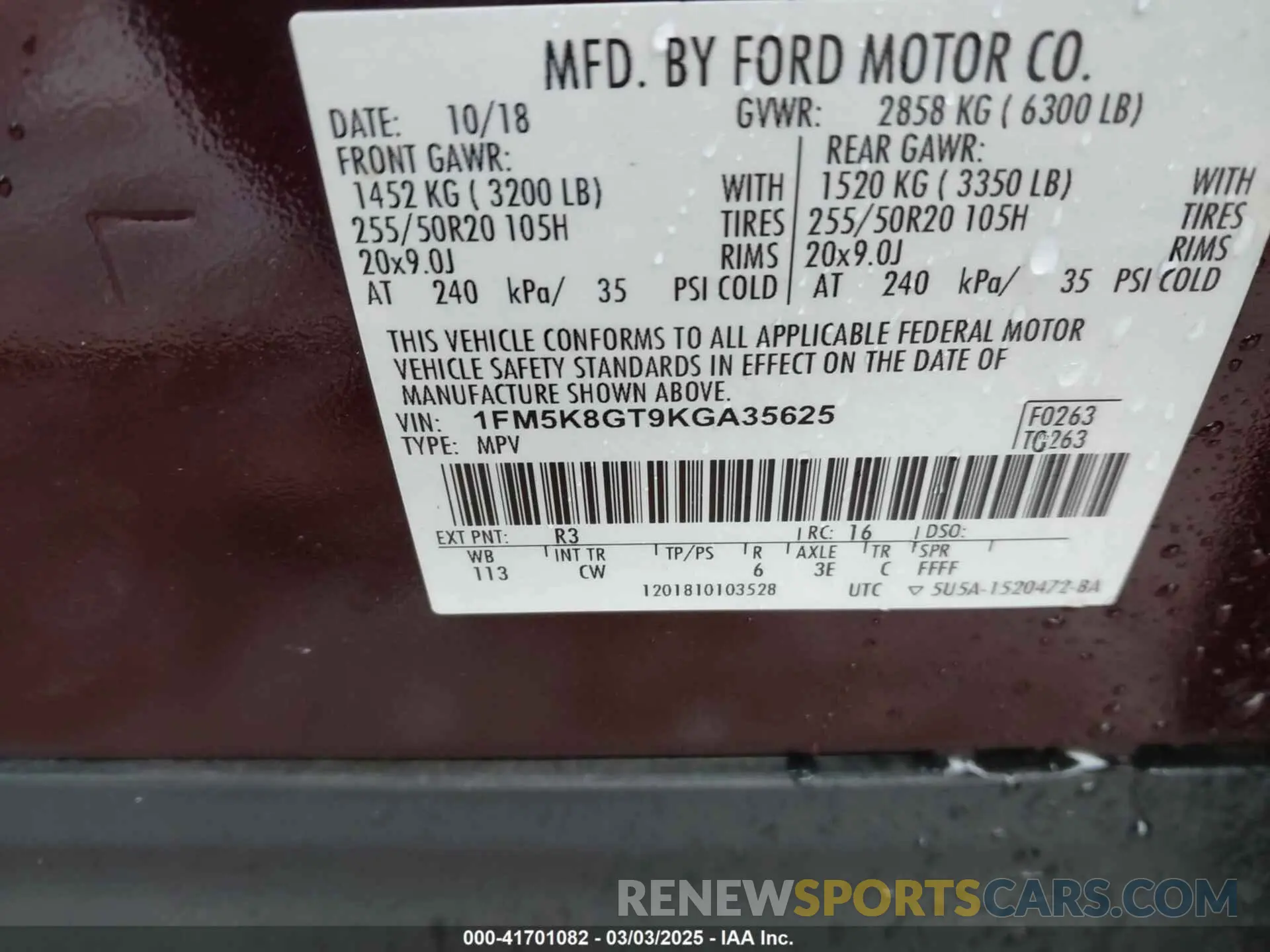 9 Photograph of a damaged car 1FM5K8GT9KGA35625 FORD EXPLORER 2019