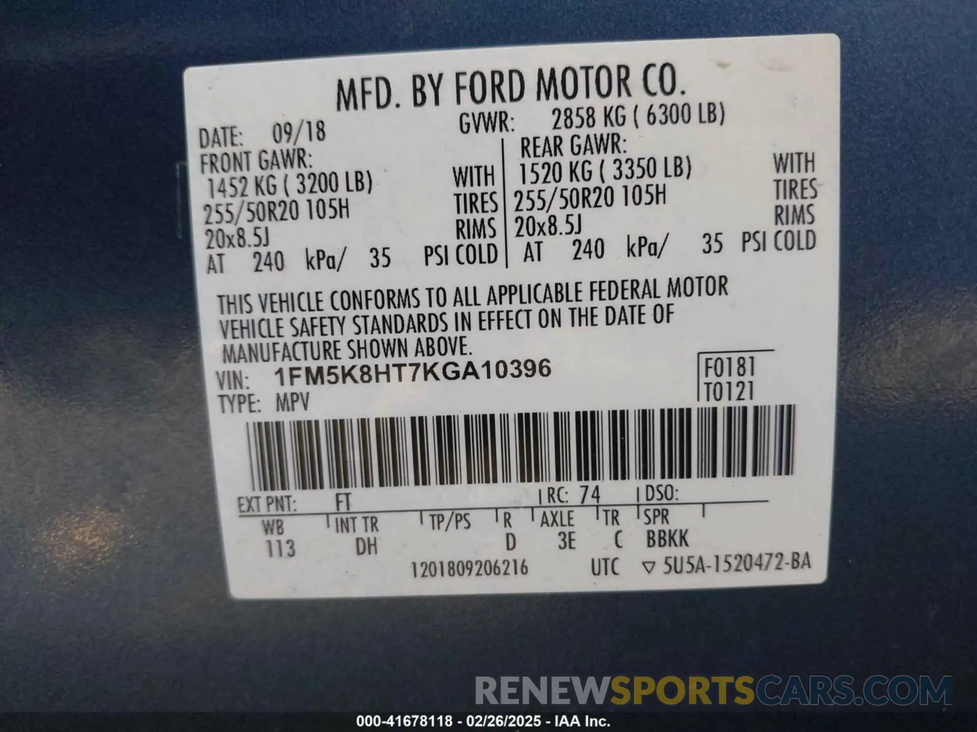 9 Photograph of a damaged car 1FM5K8HT7KGA10396 FORD EXPLORER 2019