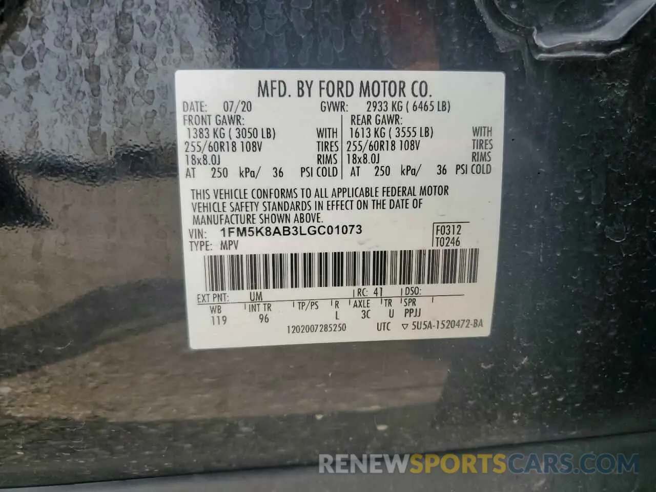 14 Photograph of a damaged car 1FM5K8AB3LGC01073 FORD EXPLORER 2020