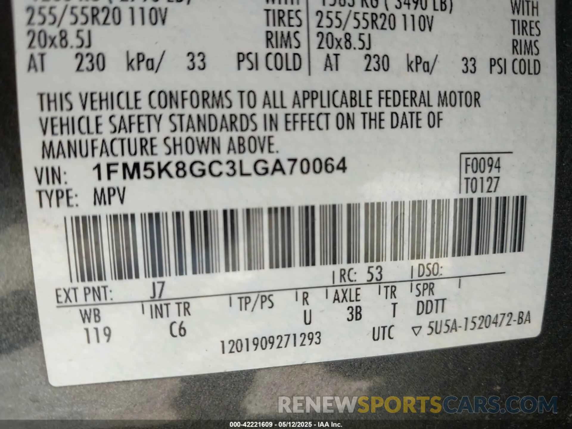9 Photograph of a damaged car 1FM5K8GC3LGA70064 FORD EXPLORER 2020