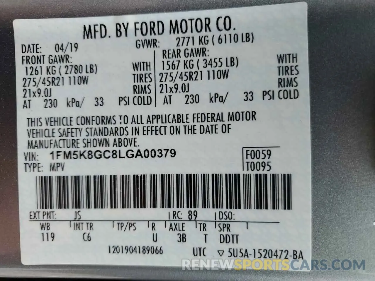 14 Фотография поврежденного автомобиля 1FM5K8GC8LGA00379 FORD EXPLORER 2020
