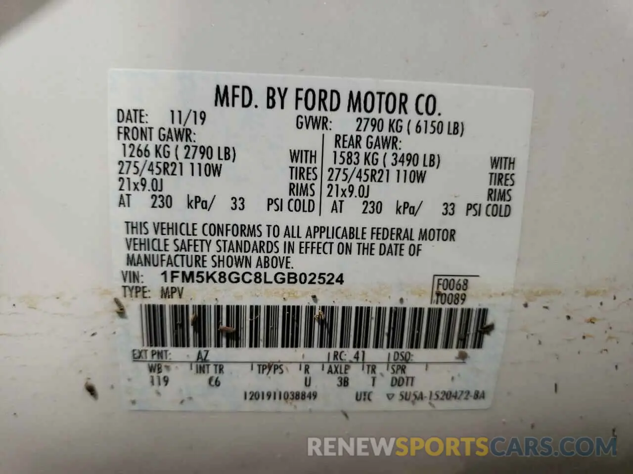 16 Photograph of a damaged car 1FM5K8GC8LGB02524 FORD EXPLORER 2020