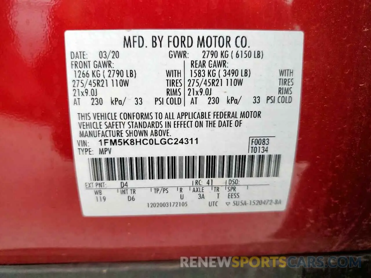 13 Фотография поврежденного автомобиля 1FM5K8HC0LGC24311 FORD EXPLORER 2020