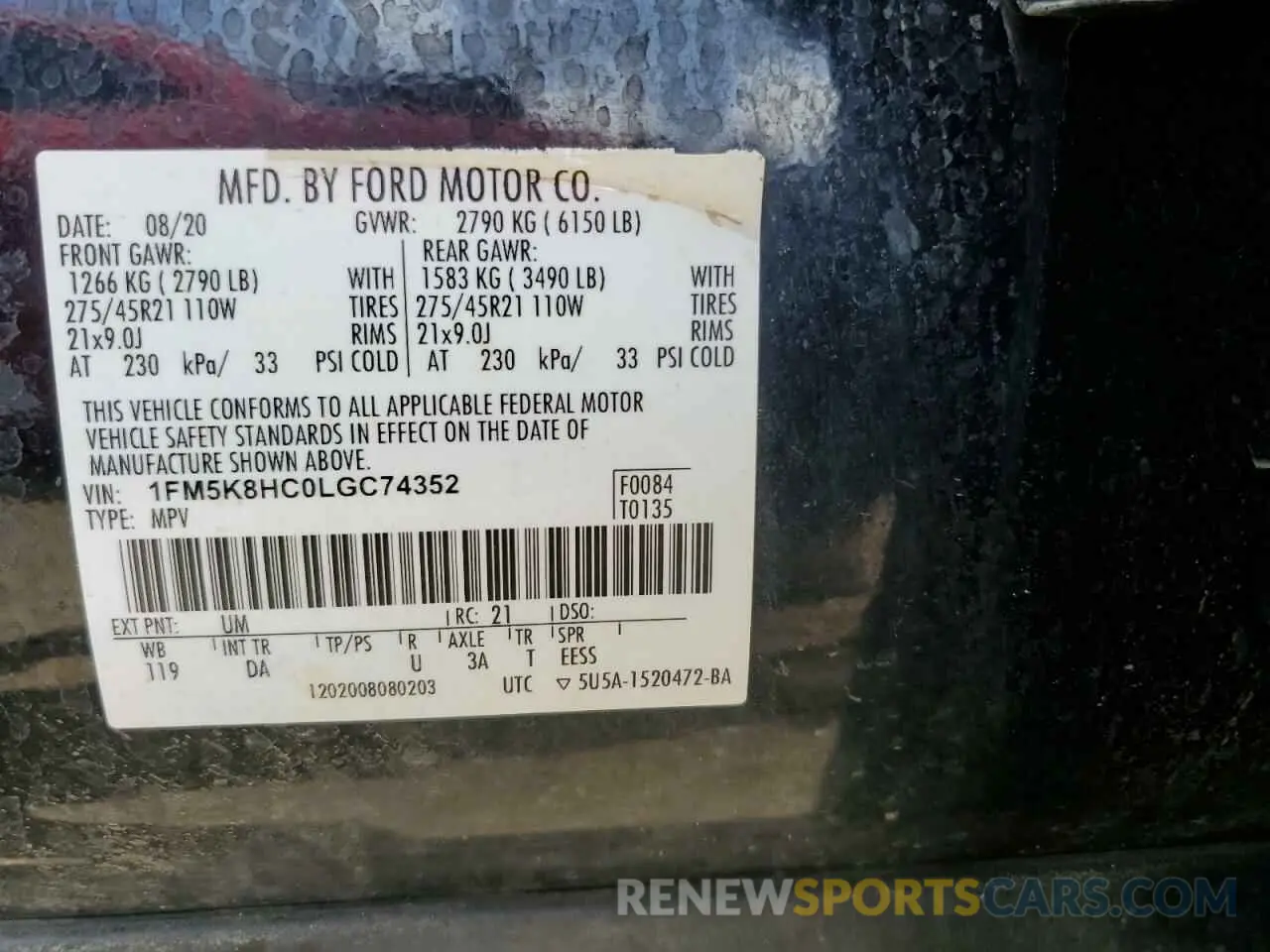 13 Фотография поврежденного автомобиля 1FM5K8HC0LGC74352 FORD EXPLORER 2020