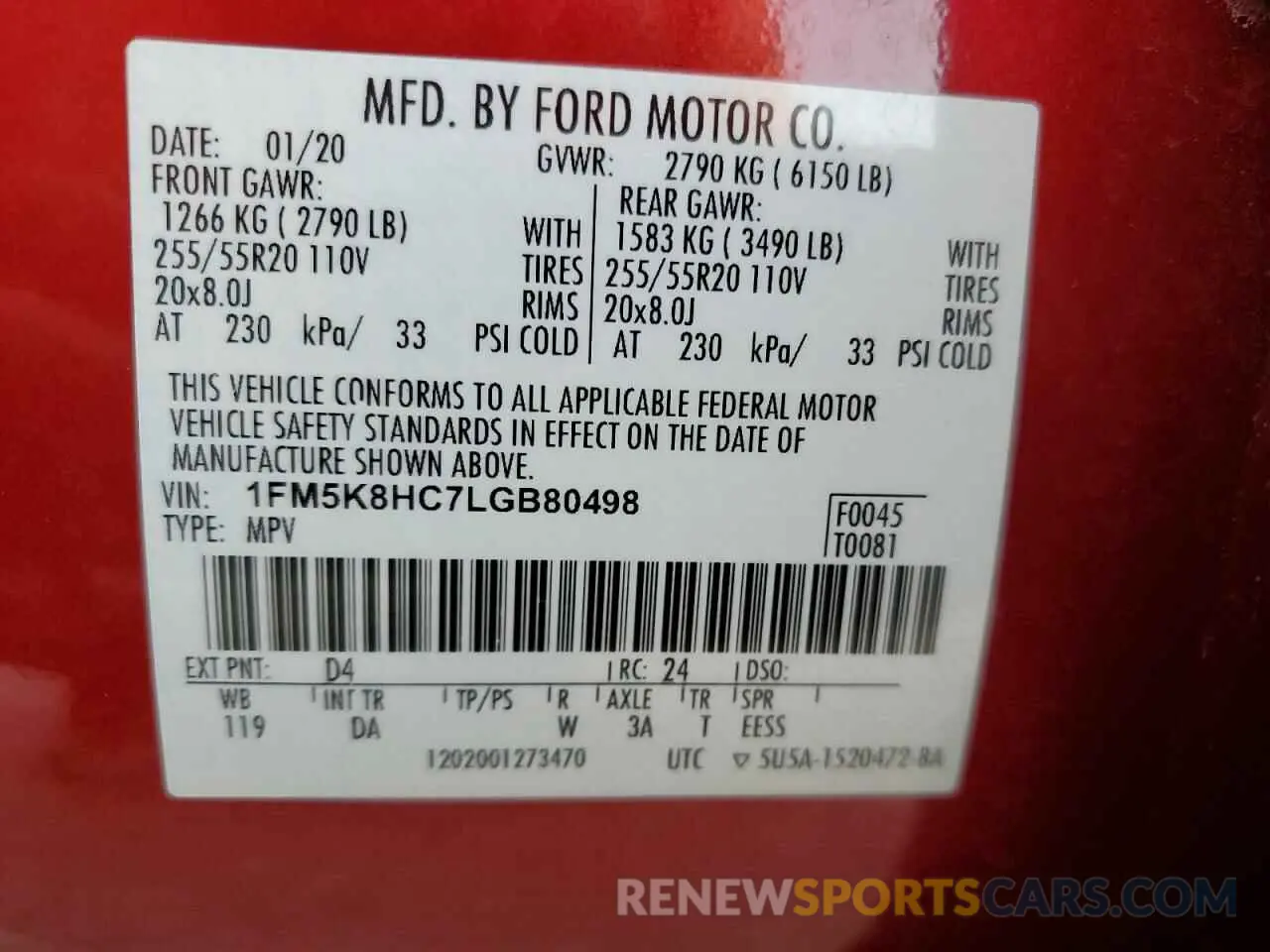 13 Фотография поврежденного автомобиля 1FM5K8HC7LGB80498 FORD EXPLORER 2020