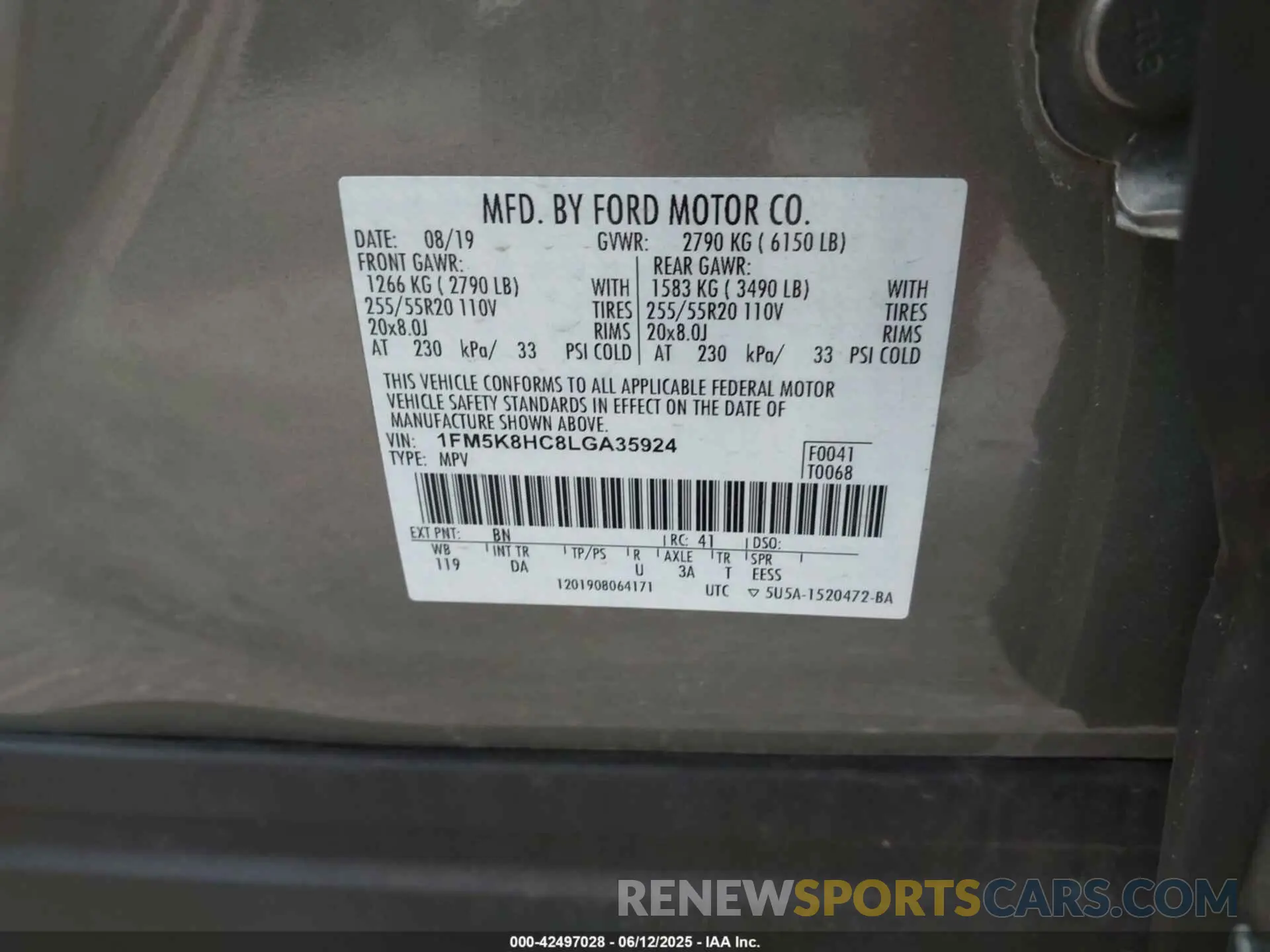 9 Фотография поврежденного автомобиля 1FM5K8HC8LGA35924 FORD EXPLORER 2020