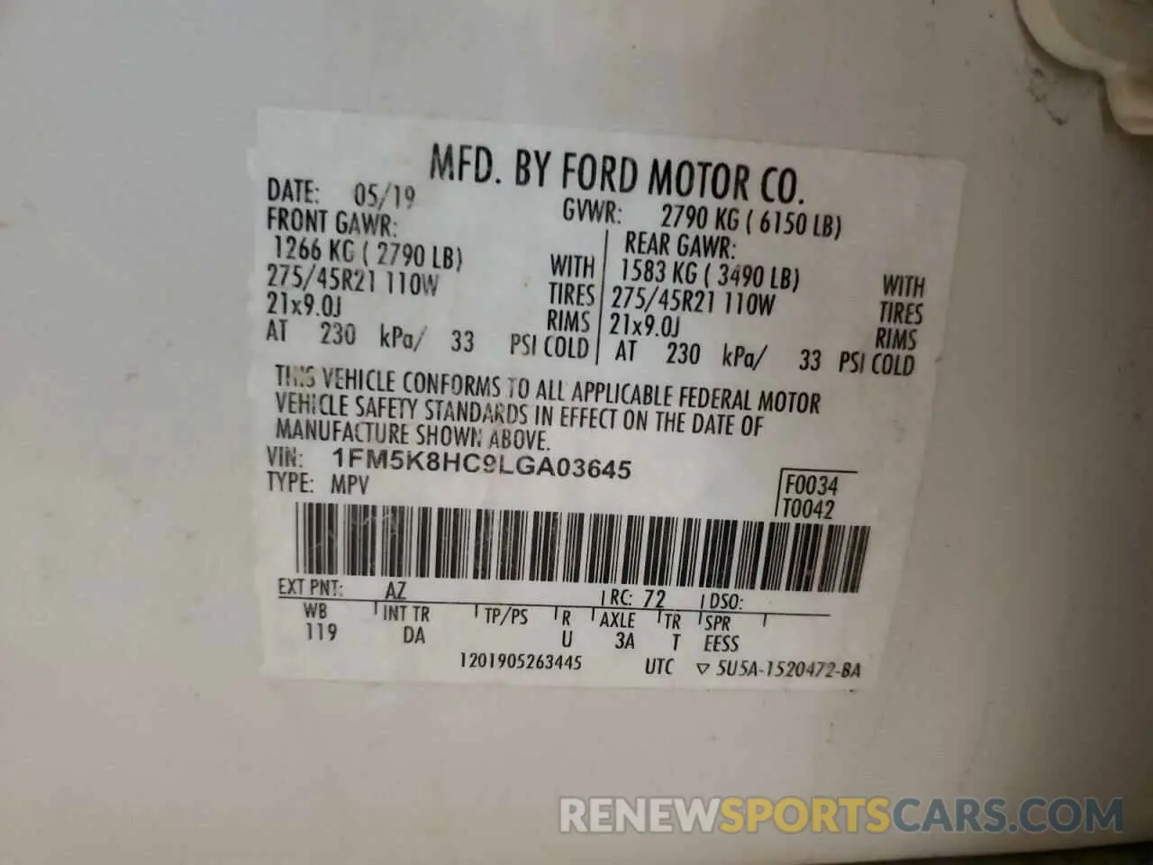 13 Фотография поврежденного автомобиля 1FM5K8HC9LGA03645 FORD EXPLORER 2020