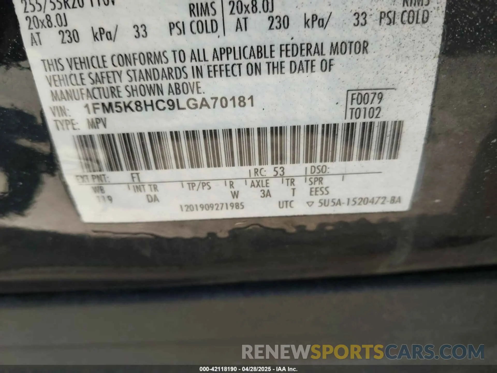 9 Photograph of a damaged car 1FM5K8HC9LGA70181 FORD EXPLORER 2020
