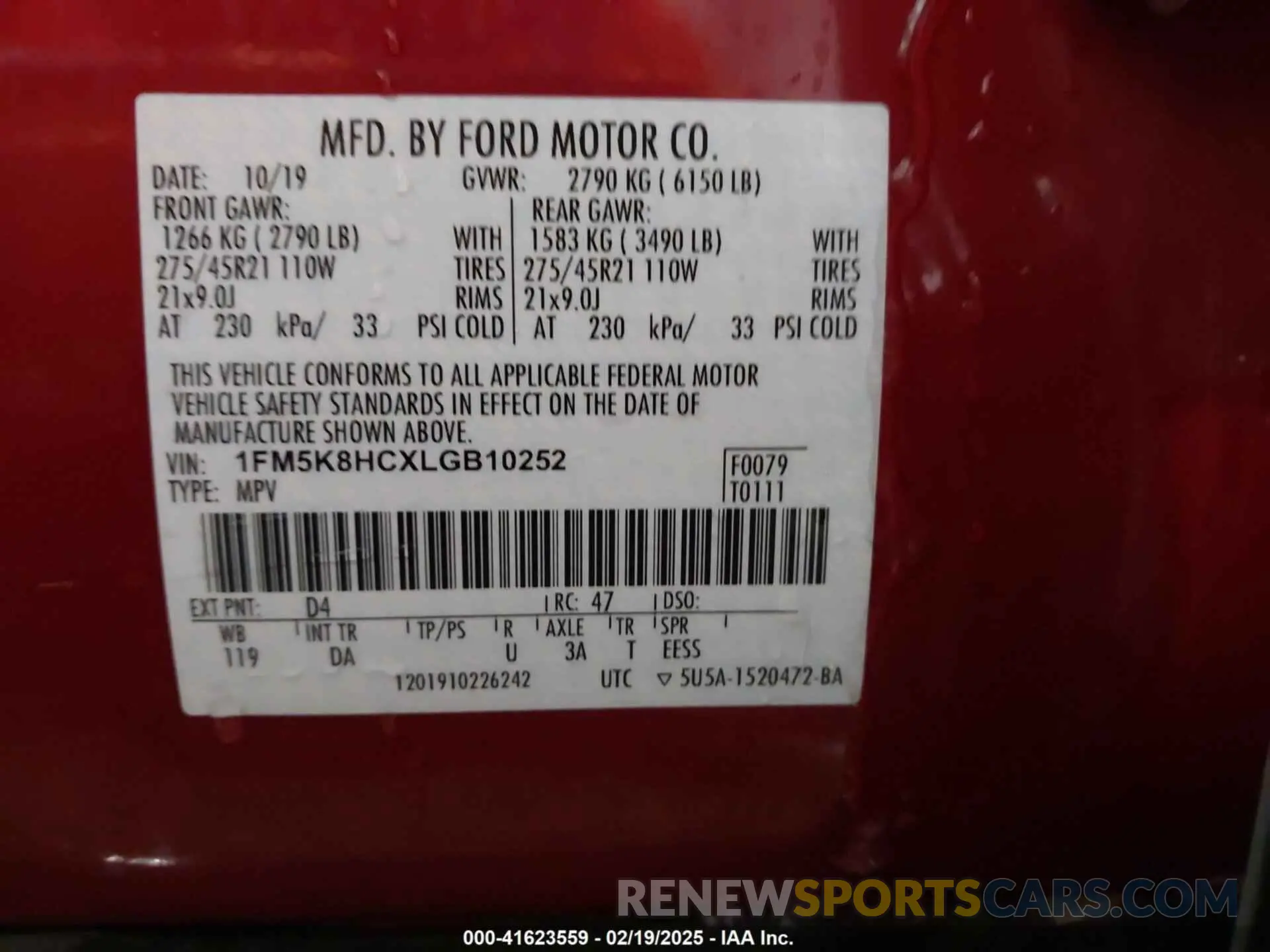 9 Photograph of a damaged car 1FM5K8HCXLGB10252 FORD EXPLORER 2020