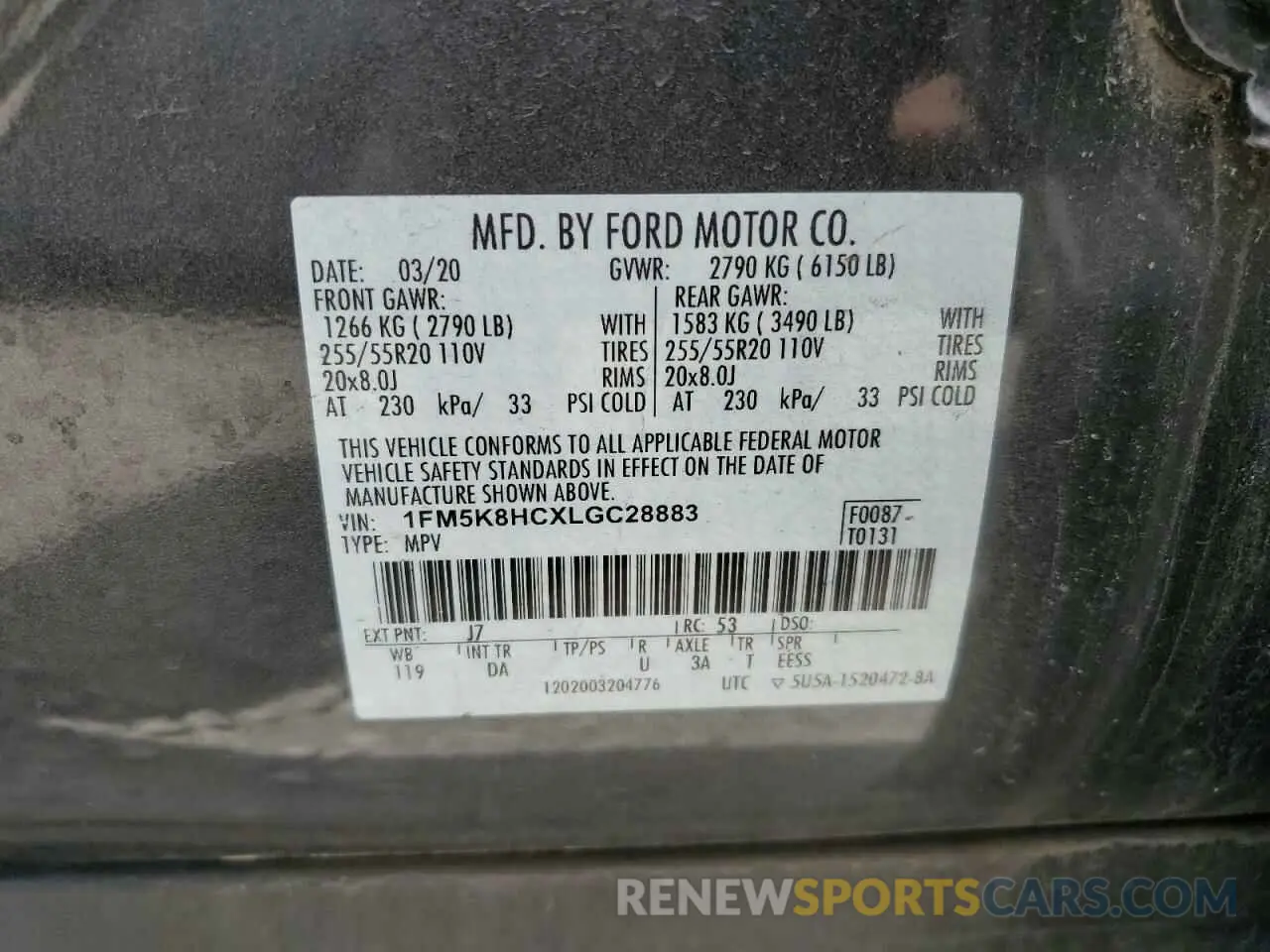 13 Фотография поврежденного автомобиля 1FM5K8HCXLGC28883 FORD EXPLORER 2020