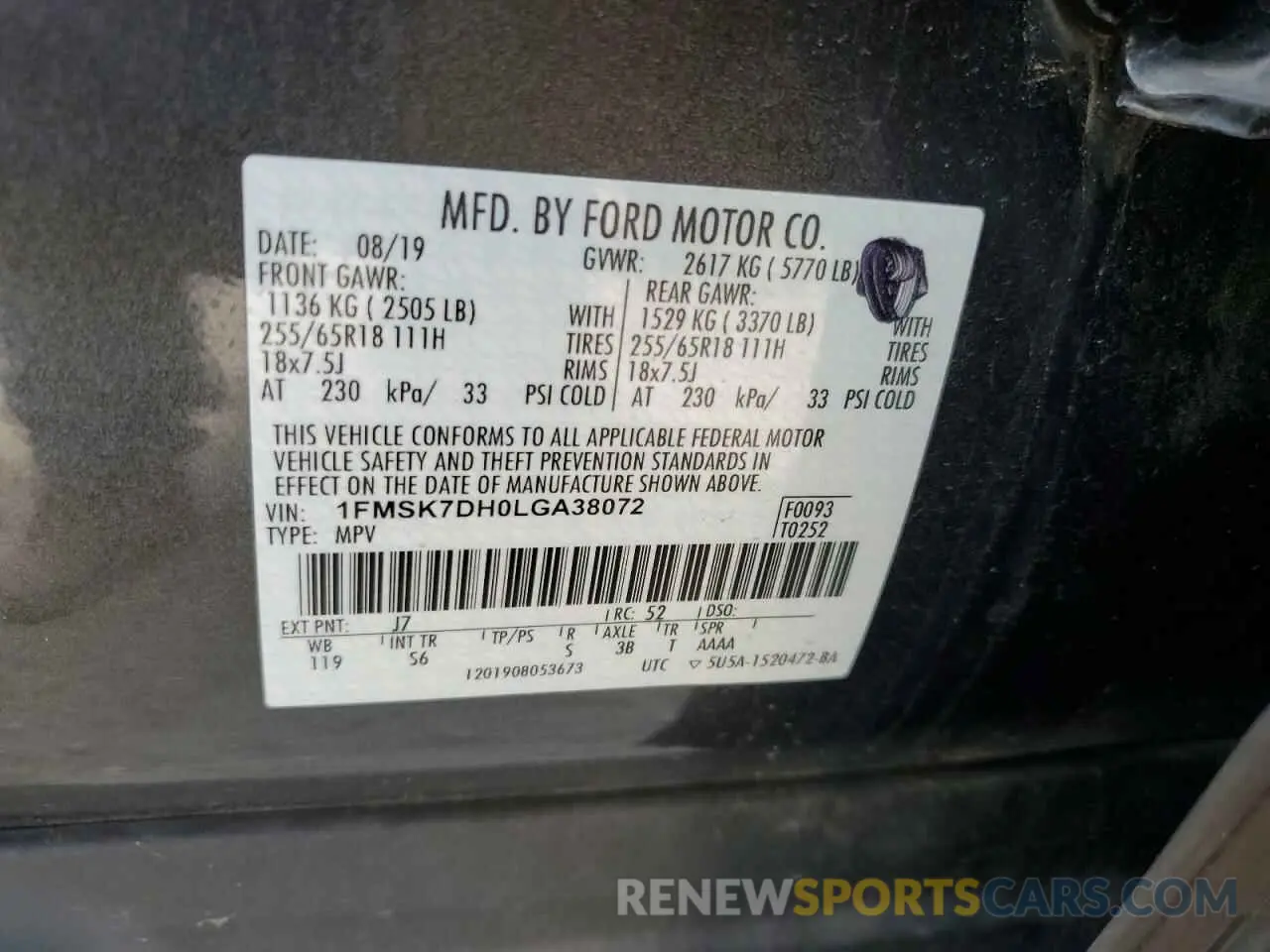13 Photograph of a damaged car 1FMSK7DH0LGA38072 FORD EXPLORER 2020