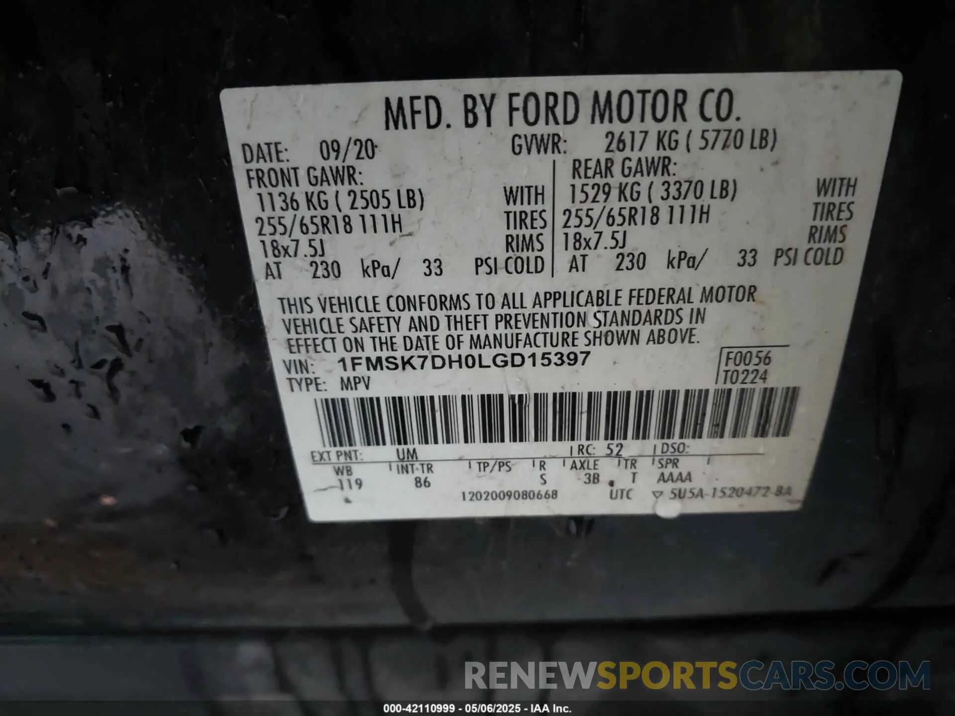 9 Photograph of a damaged car 1FMSK7DH0LGD15397 FORD EXPLORER 2020