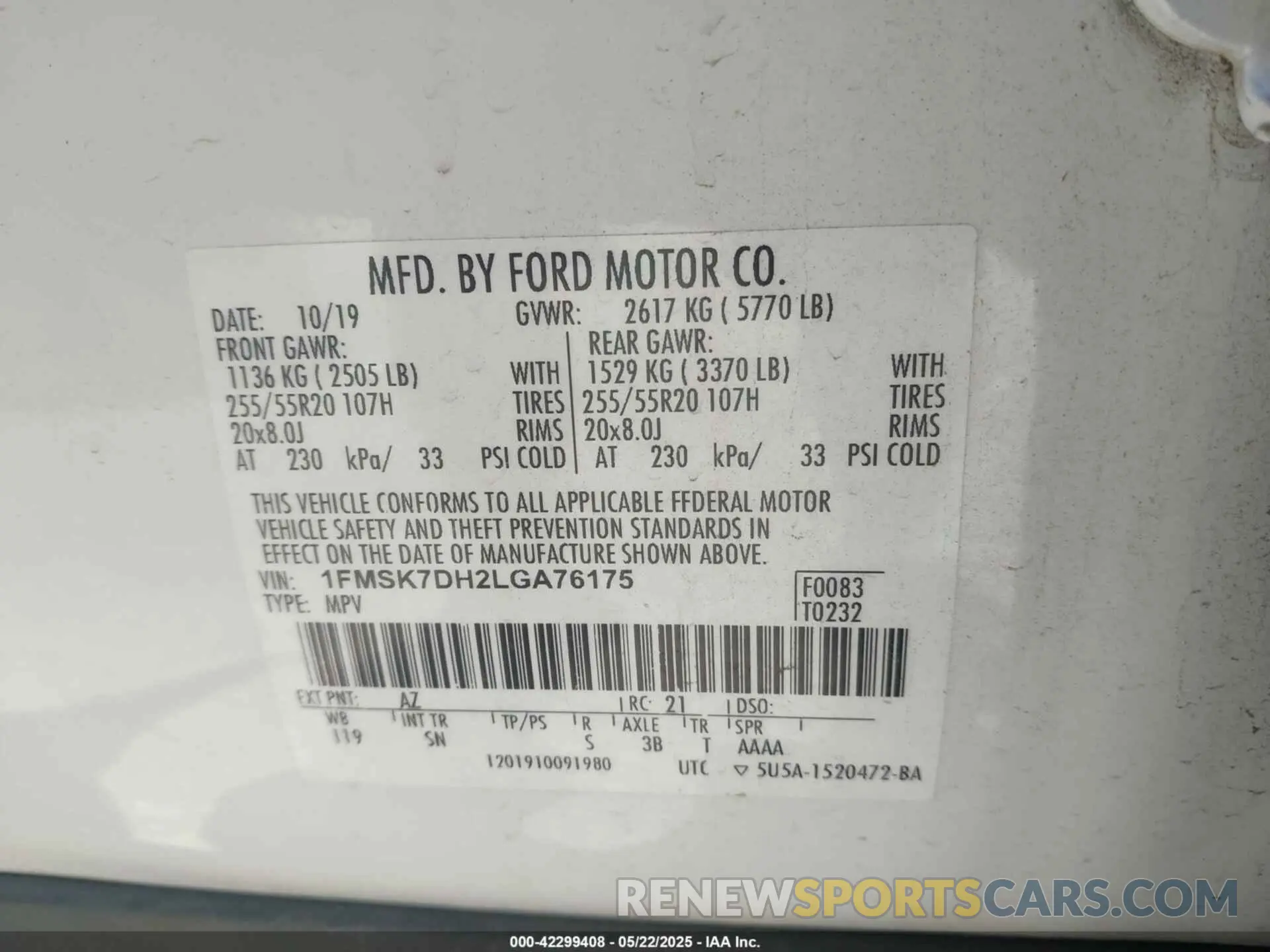 9 Photograph of a damaged car 1FMSK7DH2LGA76175 FORD EXPLORER 2020