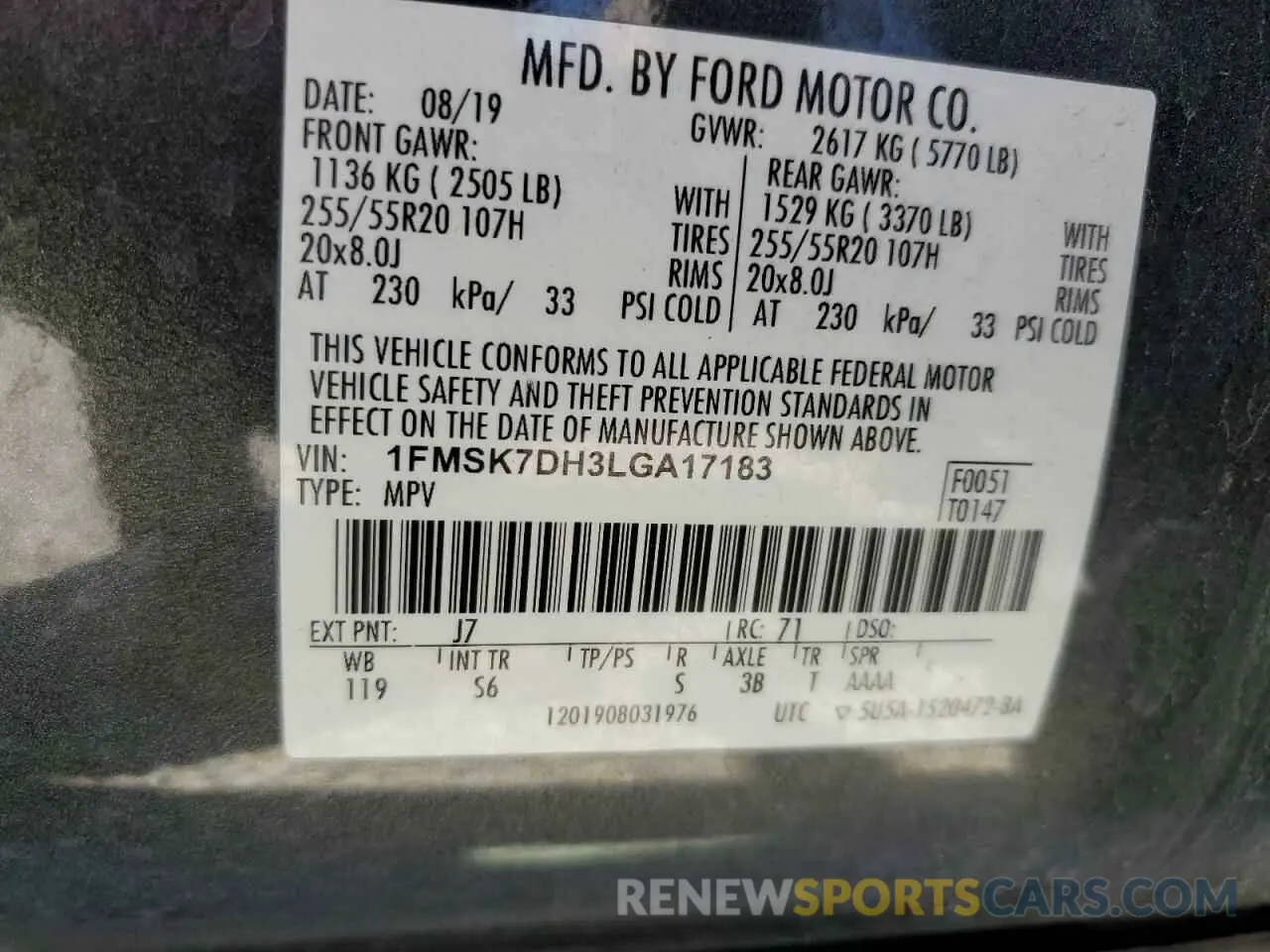 13 Photograph of a damaged car 1FMSK7DH3LGA17183 FORD EXPLORER 2020