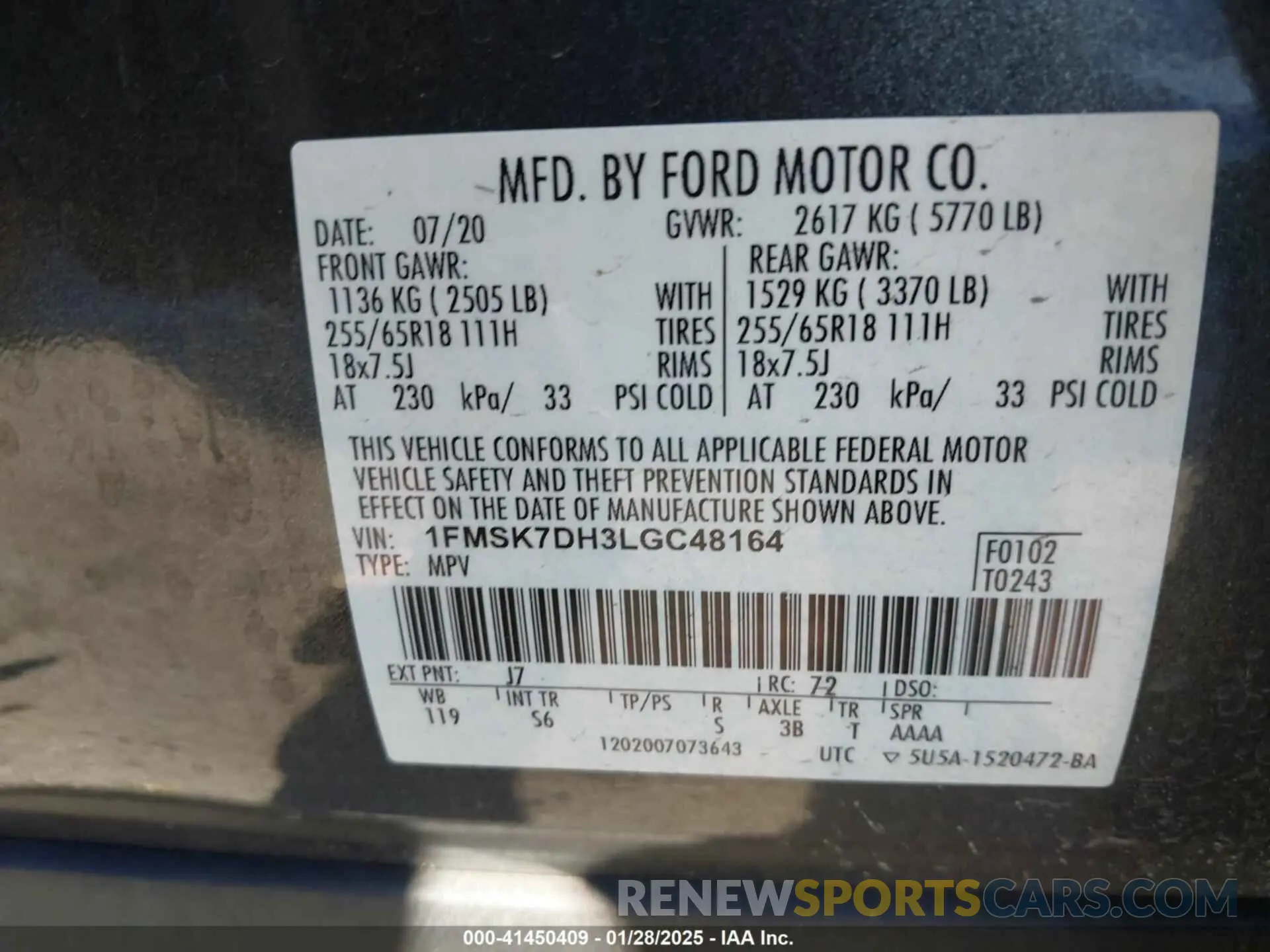 9 Photograph of a damaged car 1FMSK7DH3LGC48164 FORD EXPLORER 2020