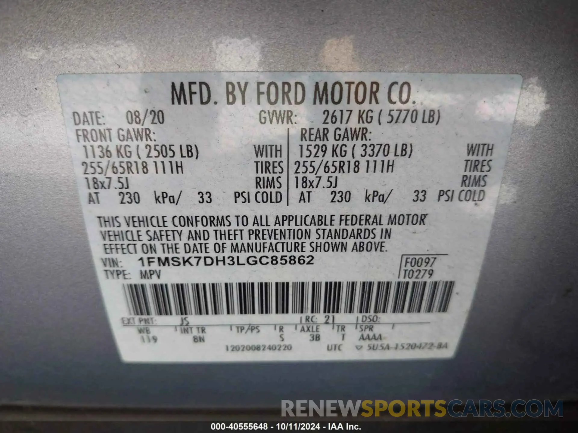 9 Photograph of a damaged car 1FMSK7DH3LGC85862 FORD EXPLORER 2020