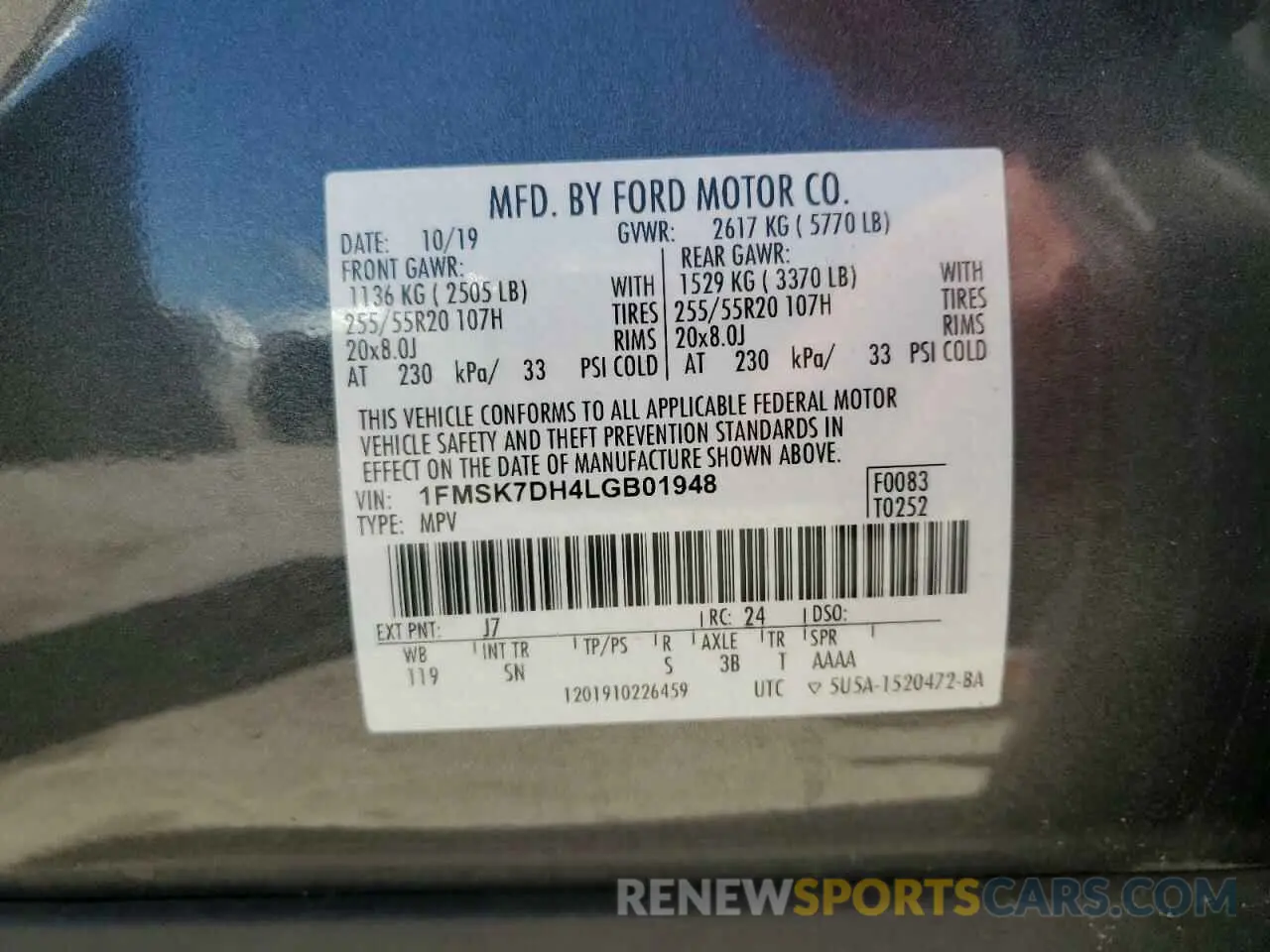 13 Photograph of a damaged car 1FMSK7DH4LGB01948 FORD EXPLORER 2020