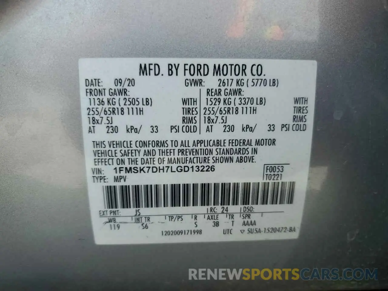 14 Photograph of a damaged car 1FMSK7DH7LGD13226 FORD EXPLORER 2020