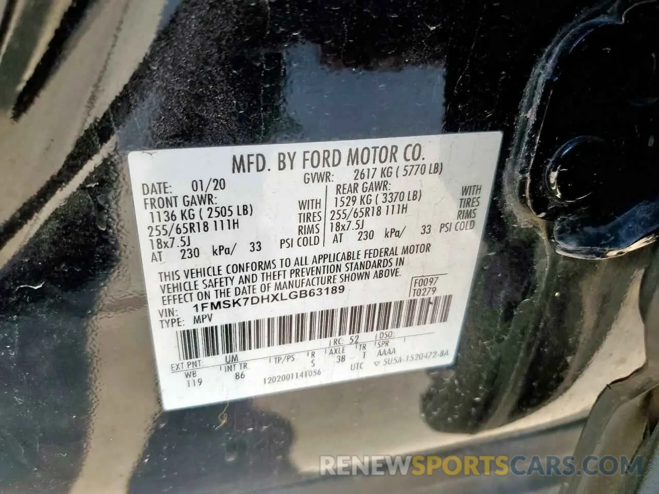 13 Photograph of a damaged car 1FMSK7DHXLGB63189 FORD EXPLORER 2020