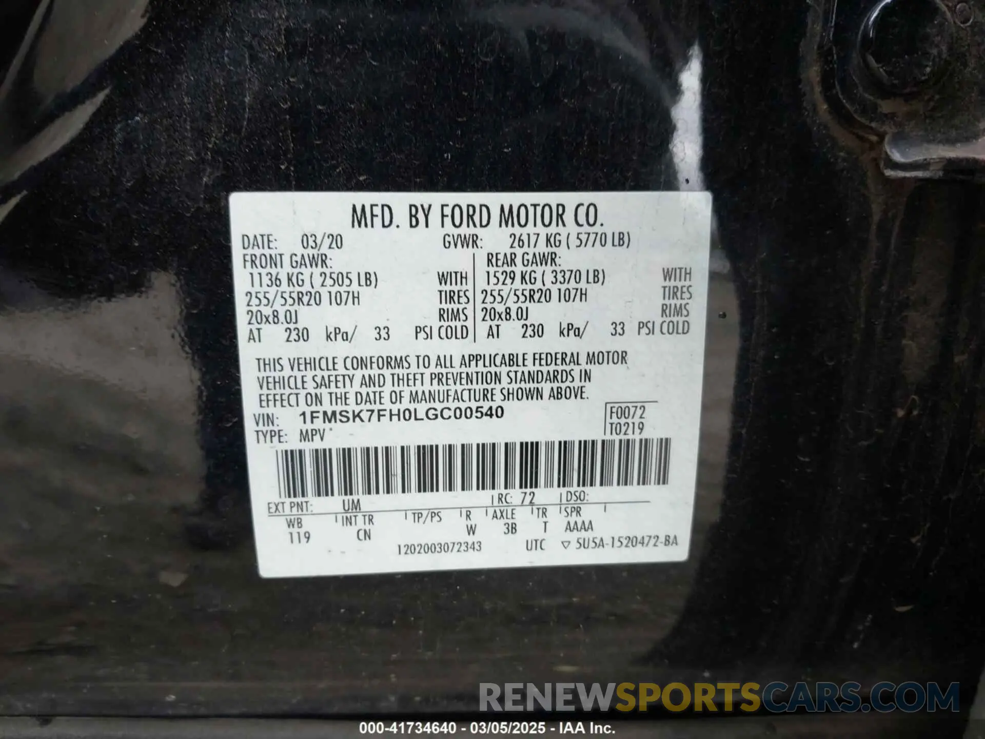 9 Photograph of a damaged car 1FMSK7FH0LGC00540 FORD EXPLORER 2020